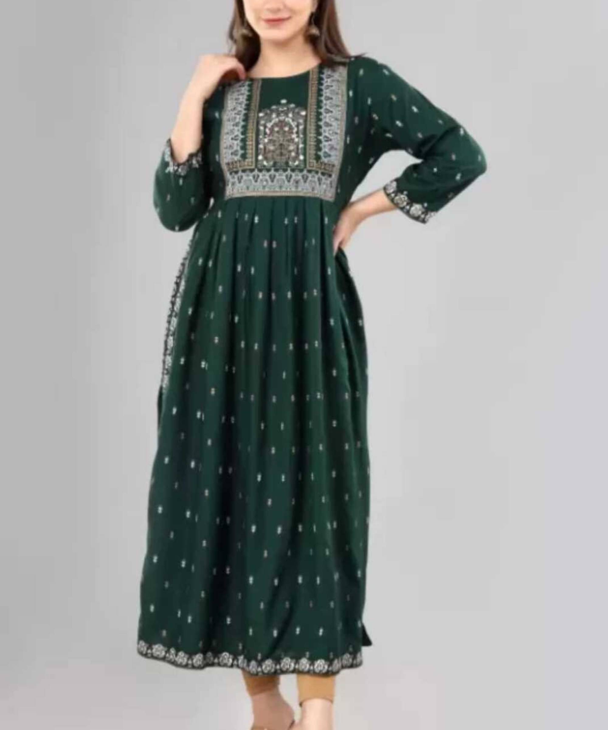 GURU TEXTILE Women Viscose Rayon Printed Anarkali Kurti ( Green ) GURU TEXTILE Women Viscose Rayon Printed Anarkali Kurti ( Green )