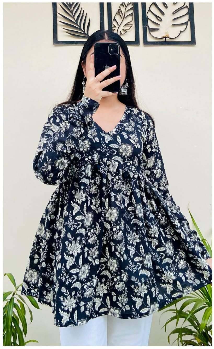 GURU TEXTILE Women Viscose Rayon Printed Flared Kurti ( Black ) GURU TEXTILE Women Viscose Rayon Printed Flared Kurti ( Black )