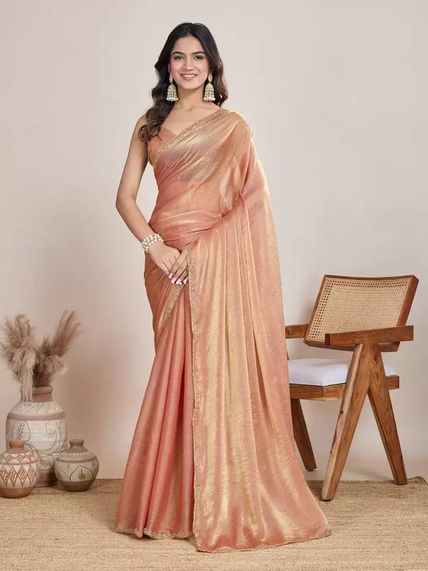 JINAL & JINAL Chiffon Solid Kashmiri Kani Saree With Unstitched Blouse Piece ( Peach ) JINAL & JINAL Chiffon Solid Kashmiri Kani Saree With Unstitched Blouse Piece ( Peach )