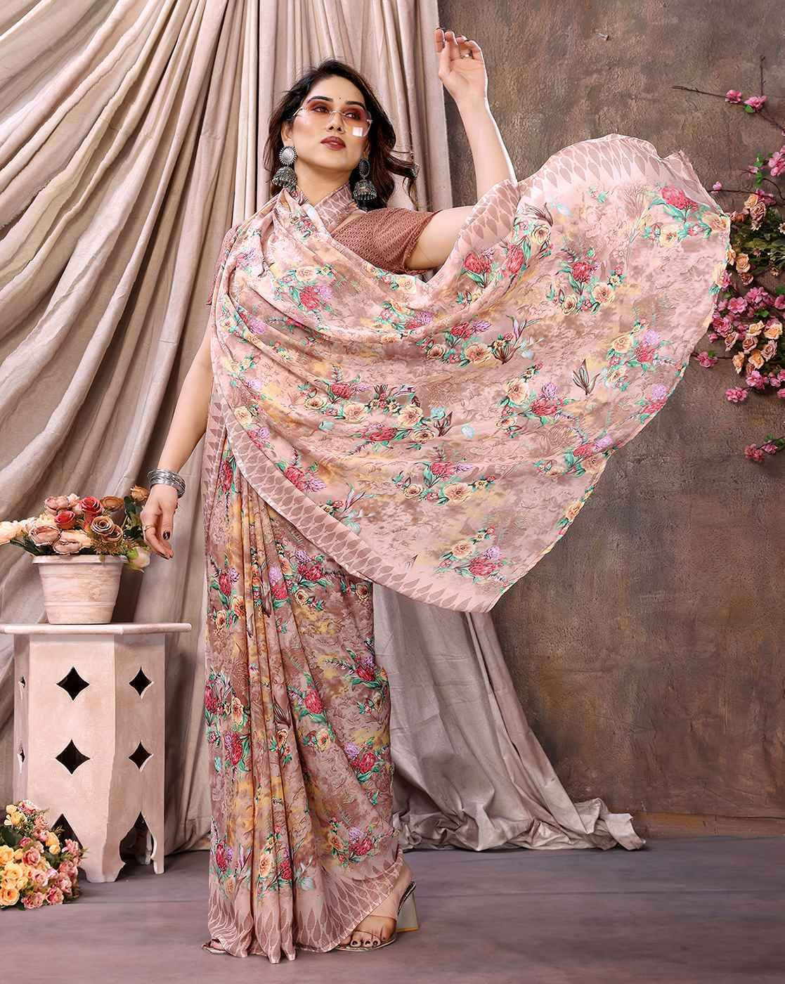 JINAL & JINAL Georgette Printed Kashmiri Kani Saree With Unstitched Blouse Piece ( Nude ) JINAL & JINAL Georgette Printed Kashmiri Kani Saree With Unstitched Blouse Piece ( Nude )