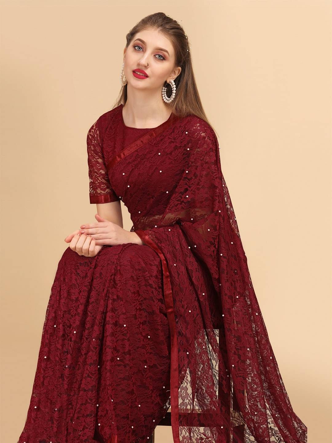 JINAL & JINAL Net Self Design Kashmiri Kani Saree With Unstitched Blouse Piece ( Maroon ) JINAL & JINAL Net Self Design Kashmiri Kani Saree With Unstitched Blouse Piece ( Maroon )