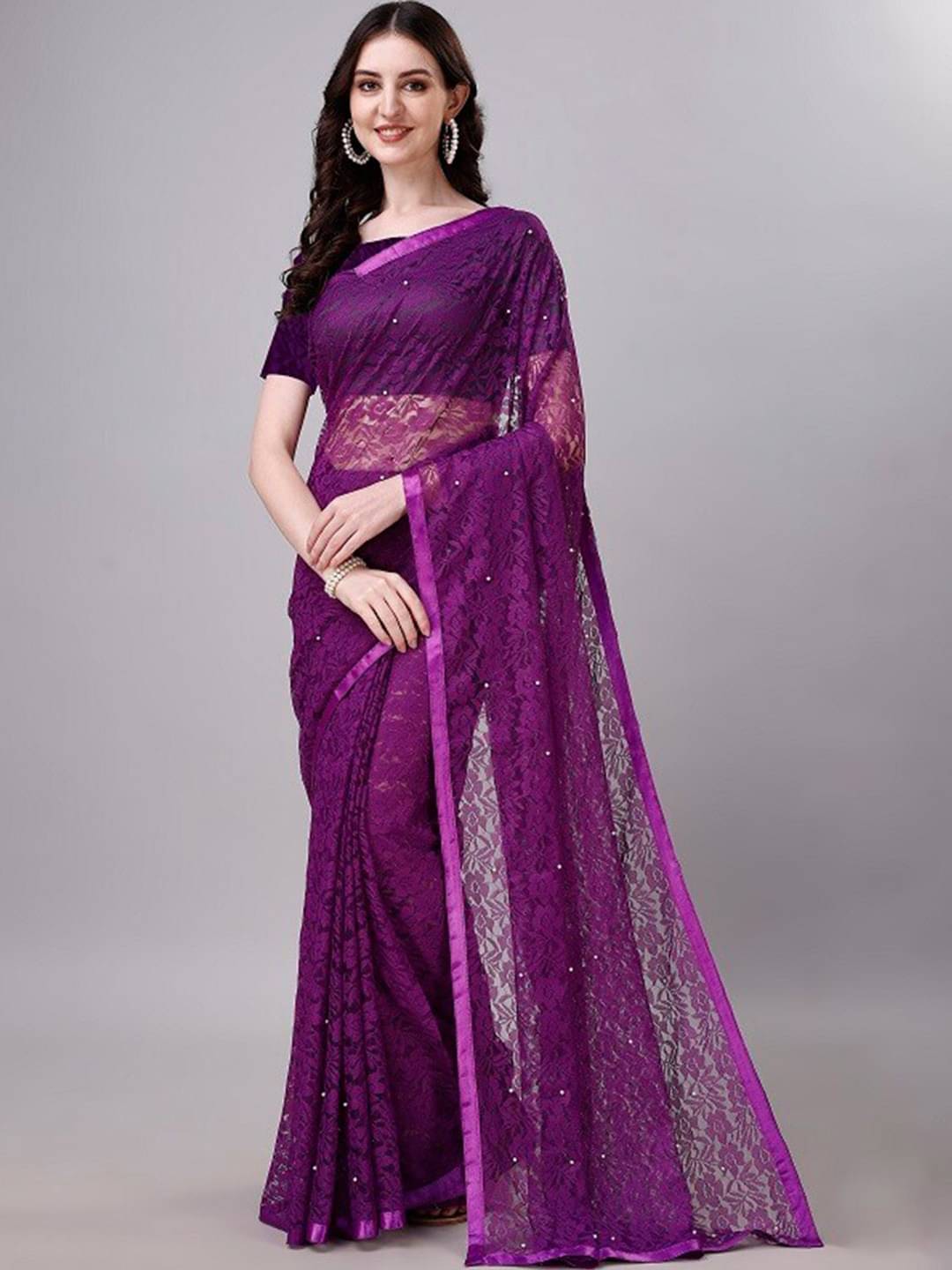 JINAL & JINAL Net Self Design Kashmiri Kani Saree With Unstitched Blouse Piece ( Purple ) JINAL & JINAL Net Self Design Kashmiri Kani Saree With Unstitched Blouse Piece ( Purple )