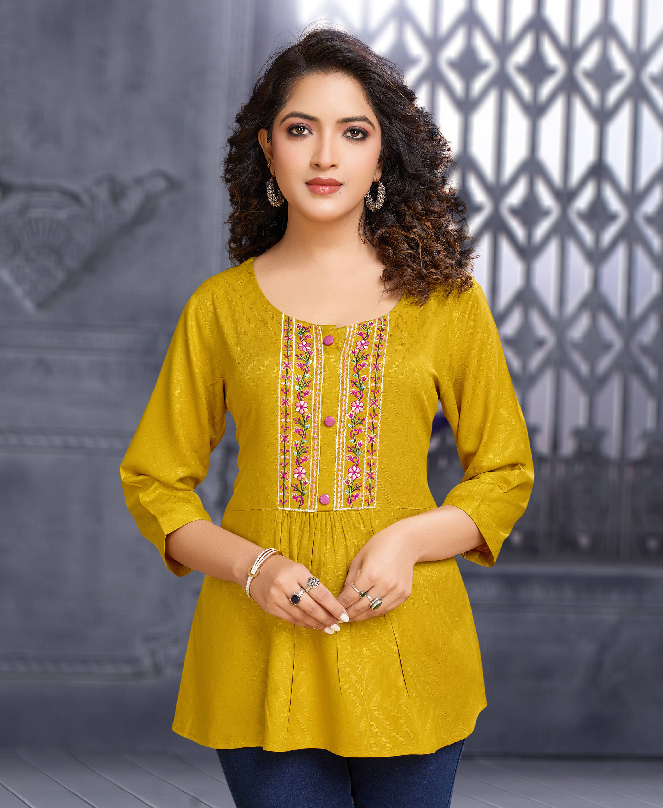     			MOJILAA Women's Viscose A-Line Top ( Mustard )