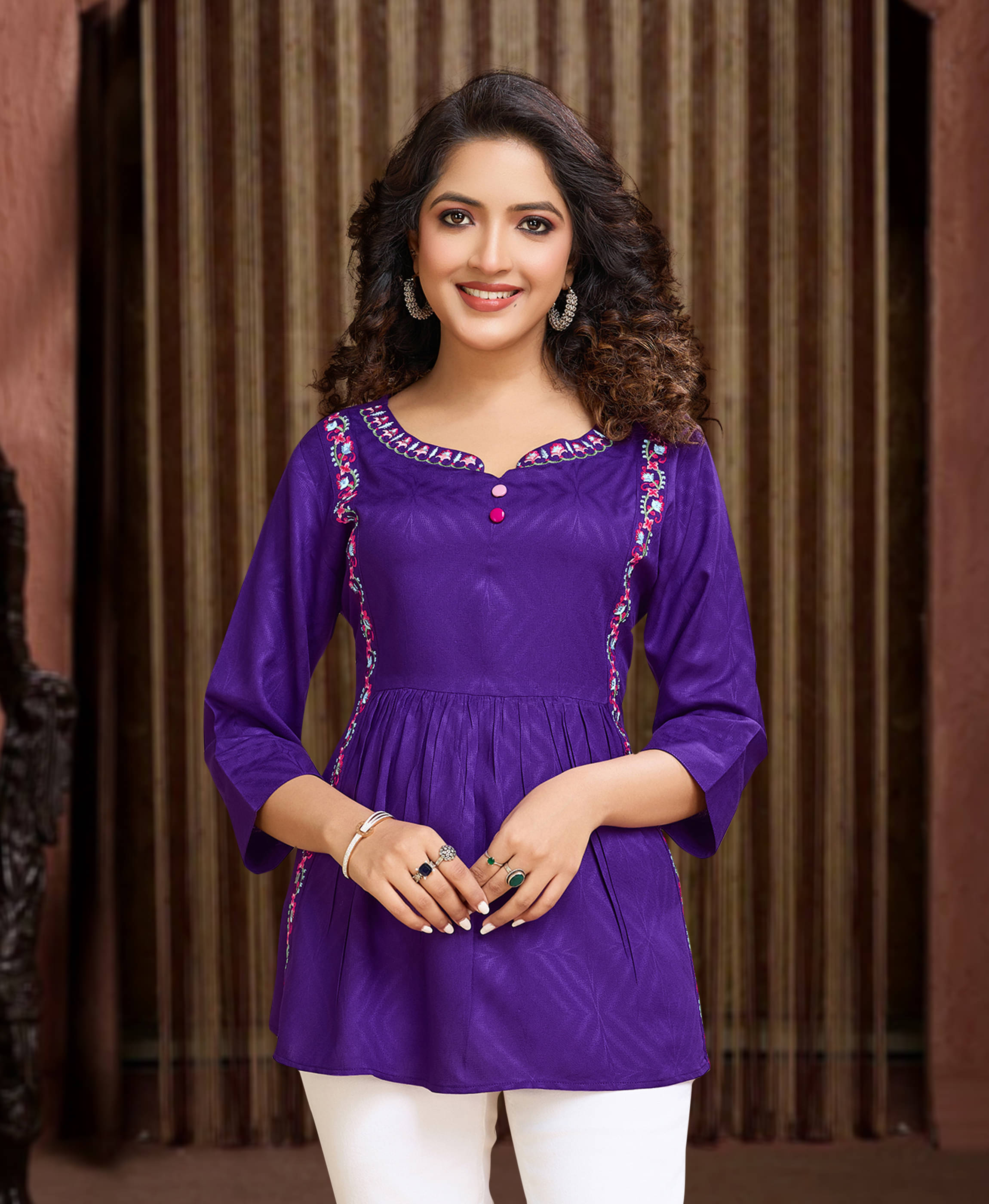     			MOJILAA Women's Viscose Regular Top ( Purple )