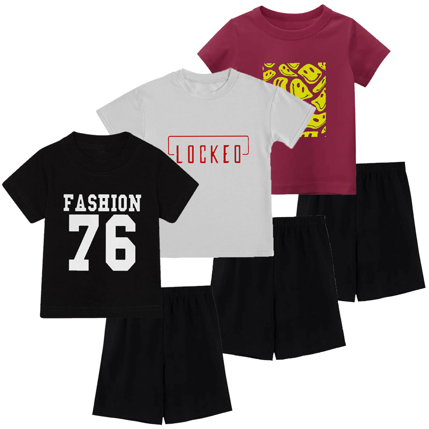 Neduvel Pack of 3 Unisex Cotton T-Shirt & Shorts Set ( Multicolor 1 ) Neduvel Pack of 3 Unisex Cotton T-Shirt & Shorts Set ( Multicolor 1 )