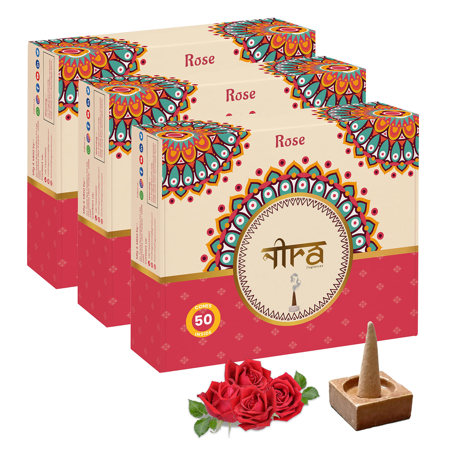 Nira Fragrances Incense Dhoop Cone Rose 150 Pieces ( Pack of 3 ) Nira Fragrances Incense Dhoop Cone Rose 150 Pieces ( Pack of 3 )