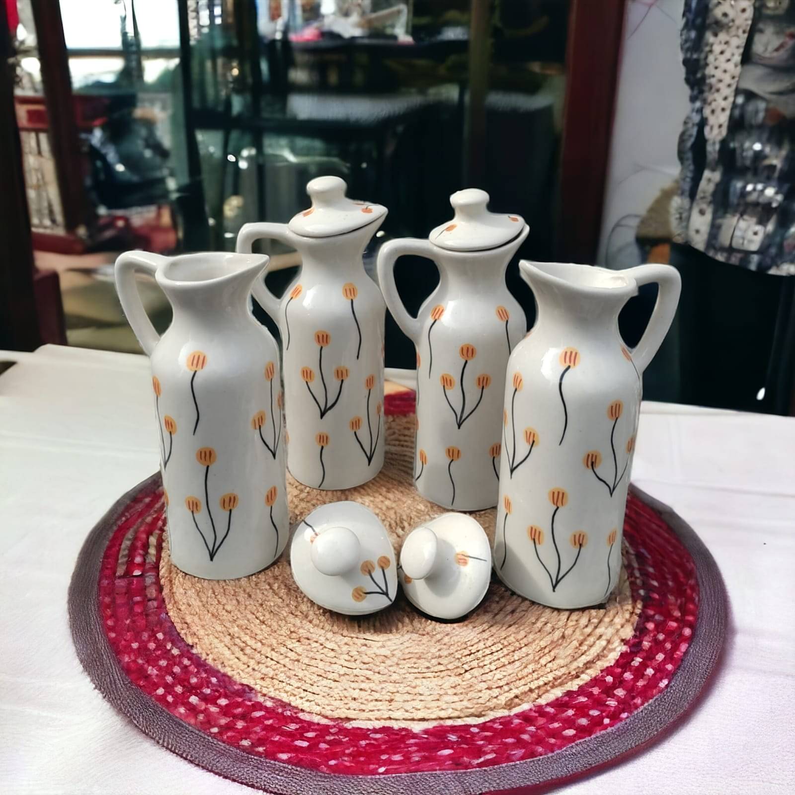     			RAFOLEEN Oil Container Ceramic Off White Oil Container ( set of 4 )