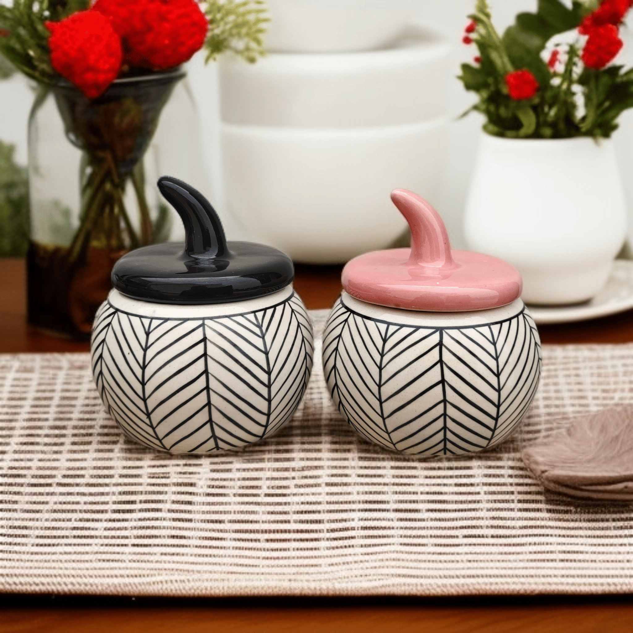     			RAFOLEEN Salt Jar Ceramic Black Pickle Container ( set of 2 )