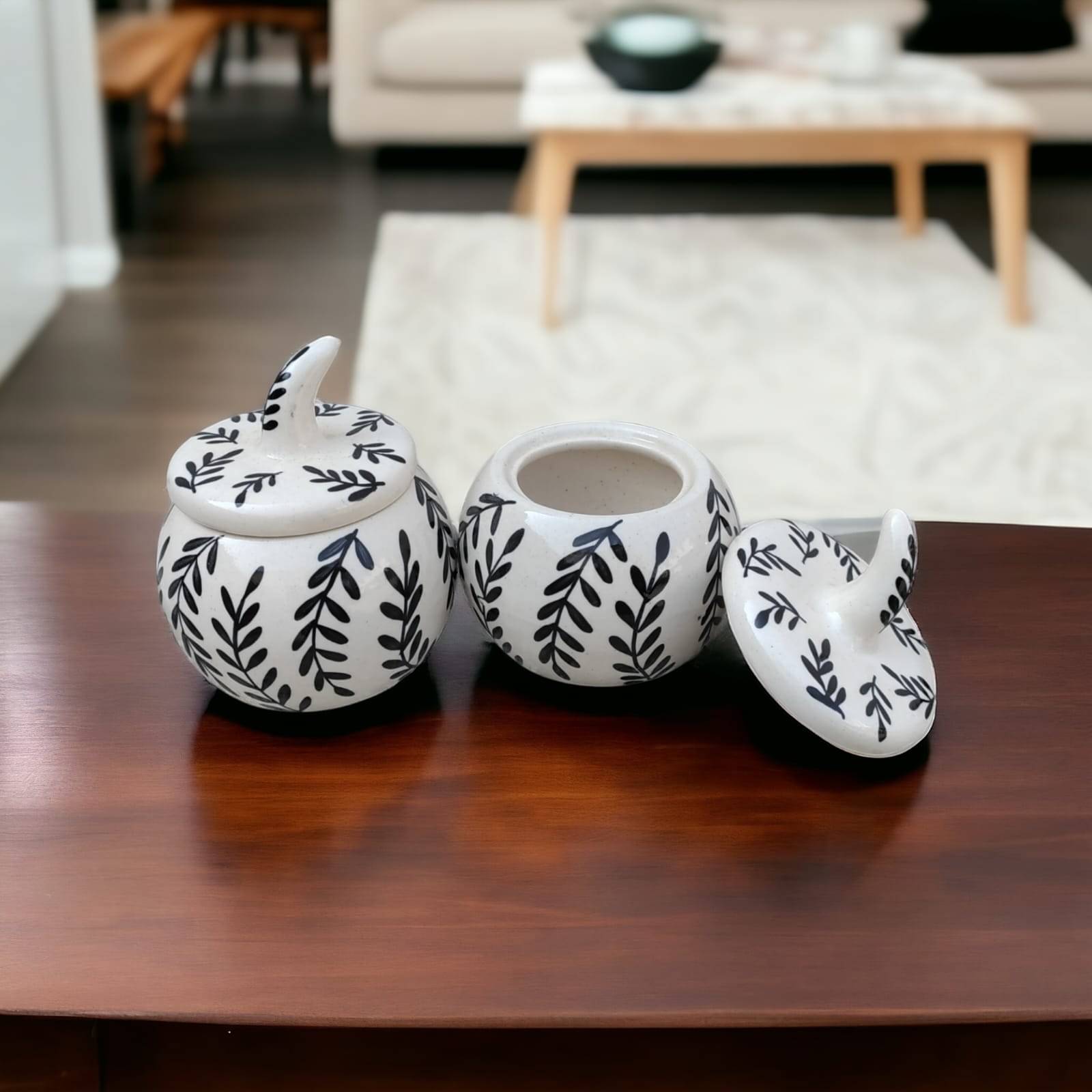     			RAFOLEEN Salt Jar Ceramic Black Pickle Container ( set of 2 )