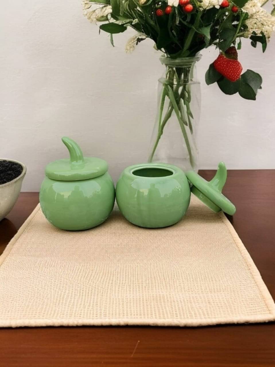     			RAFOLEEN Salt Jar Ceramic Olive Green Pickle Container ( set of 2 )