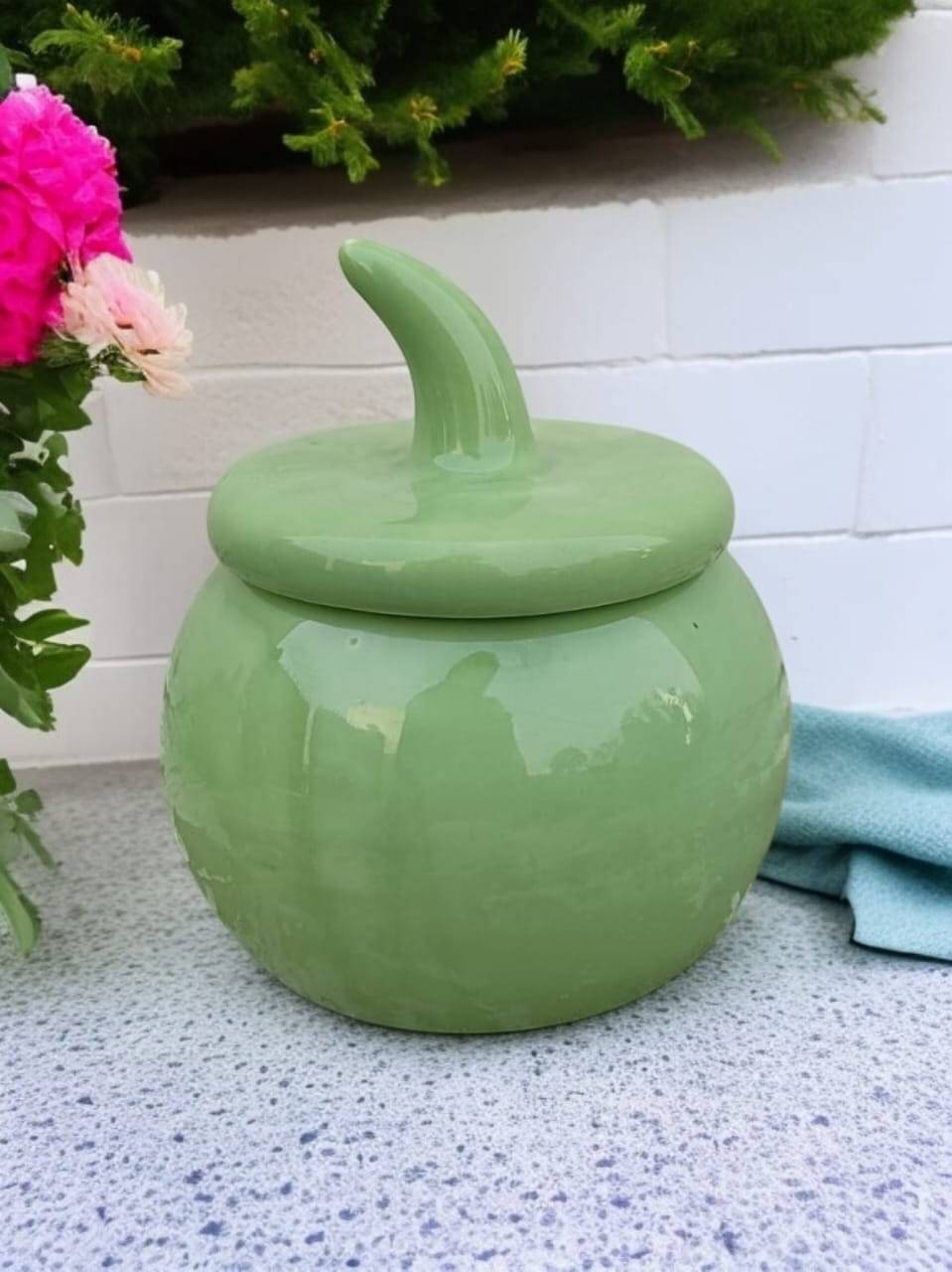     			RAFOLEEN Salt Jar Ceramic Olive Green Pickle Container ( set of 1 )