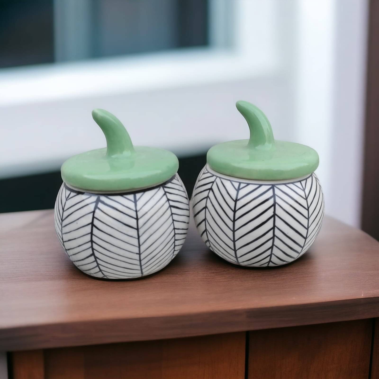     			RAFOLEEN Salt Jar Ceramic Olive Green Pickle Container ( set of 2 )