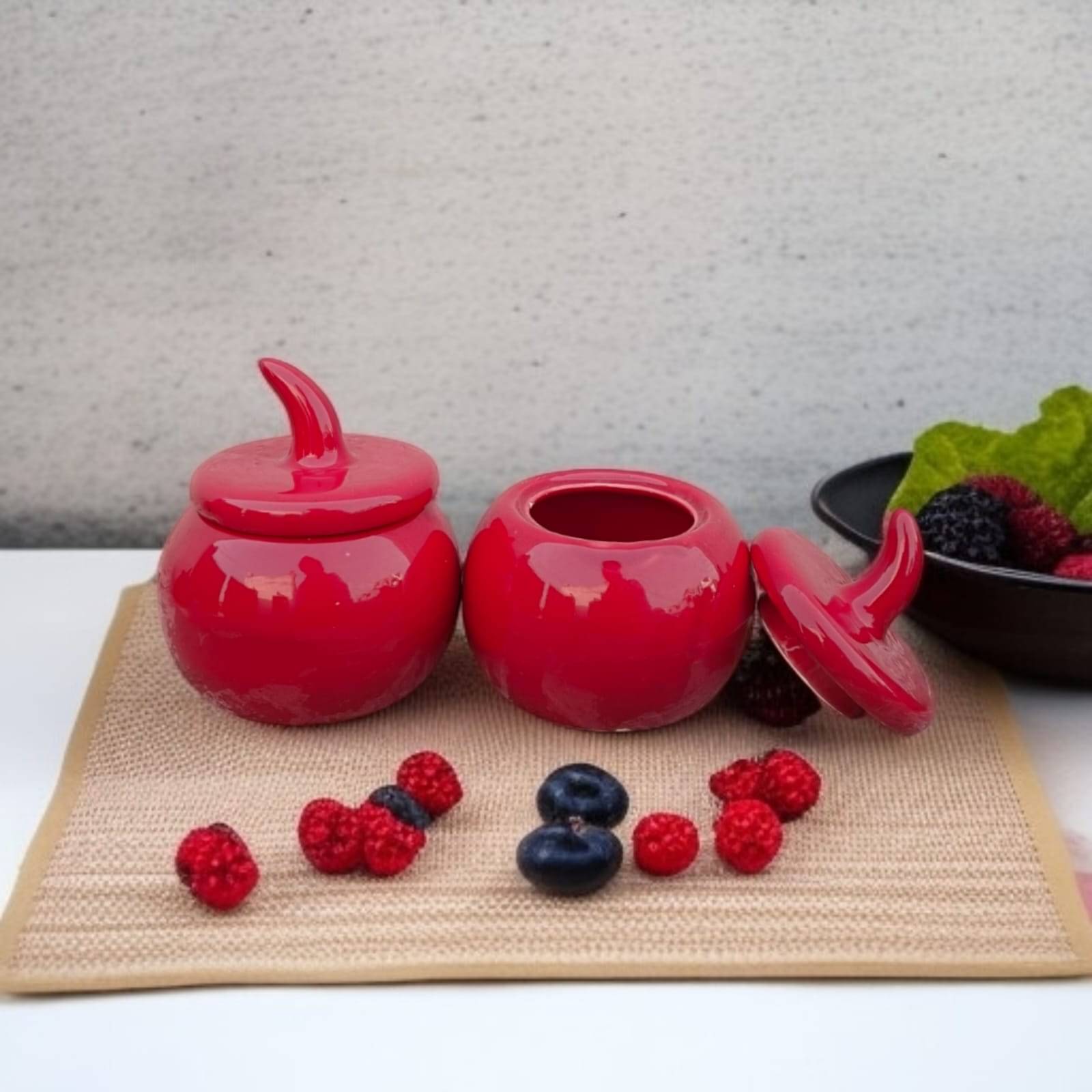     			RAFOLEEN Salt Jar Ceramic Red Pickle Container ( set of 2 )