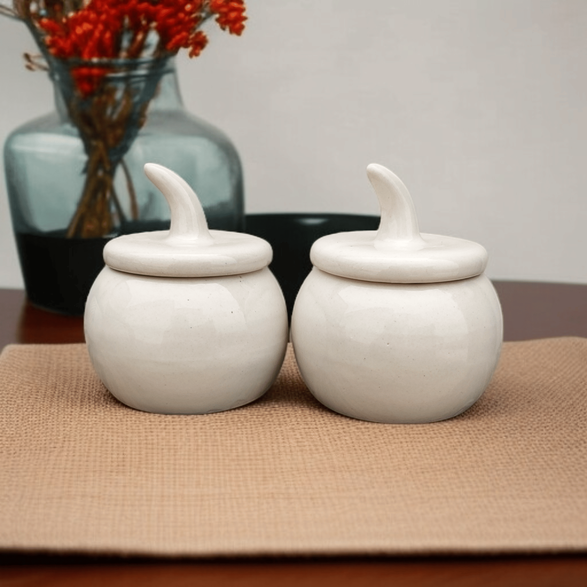     			RAFOLEEN Salt Jar Ceramic White Pickle Container ( set of 2 )