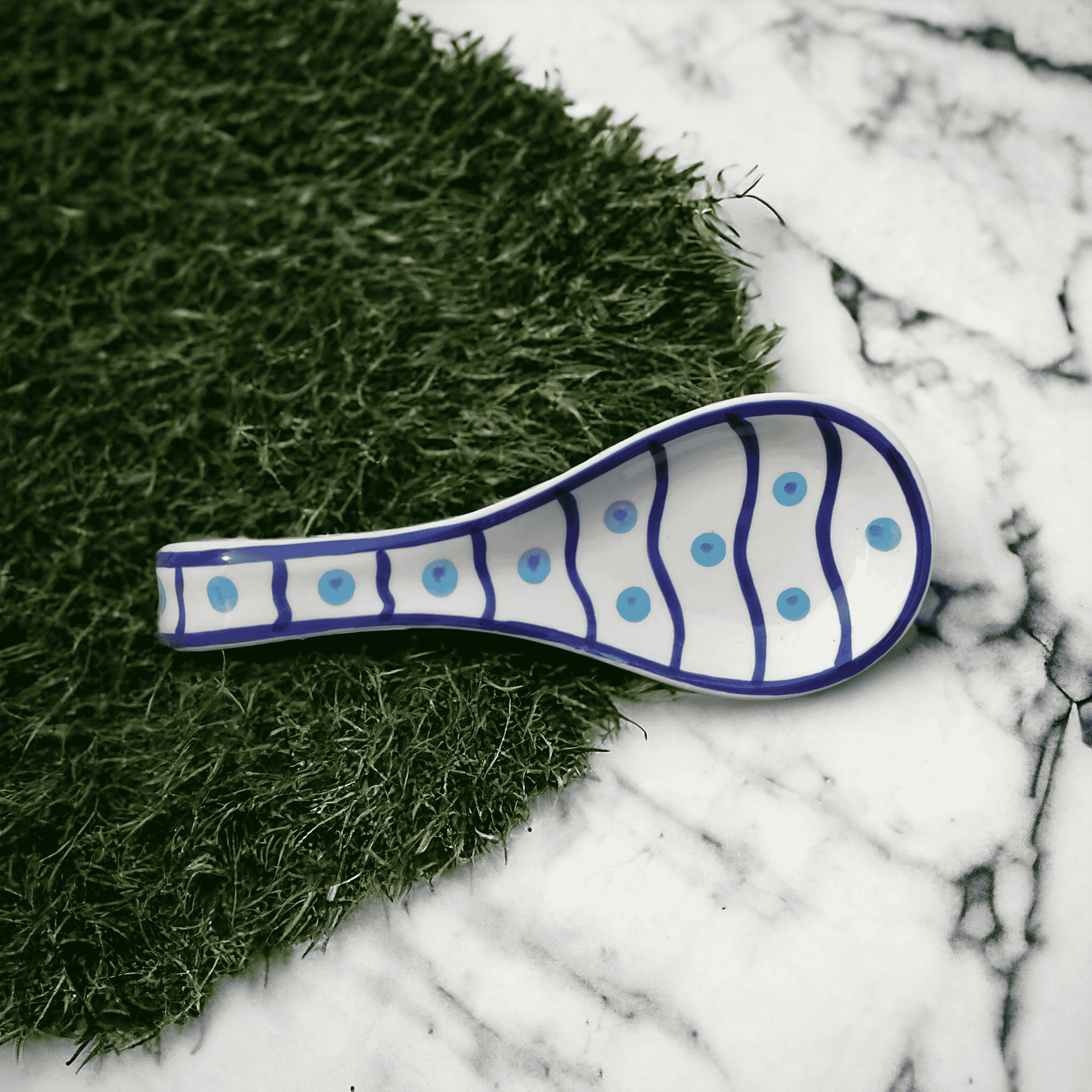     			RAFOLEEN Spoon Rest Ceramic Printed Cutlery Holder Light Blue ( Pack of 1 )