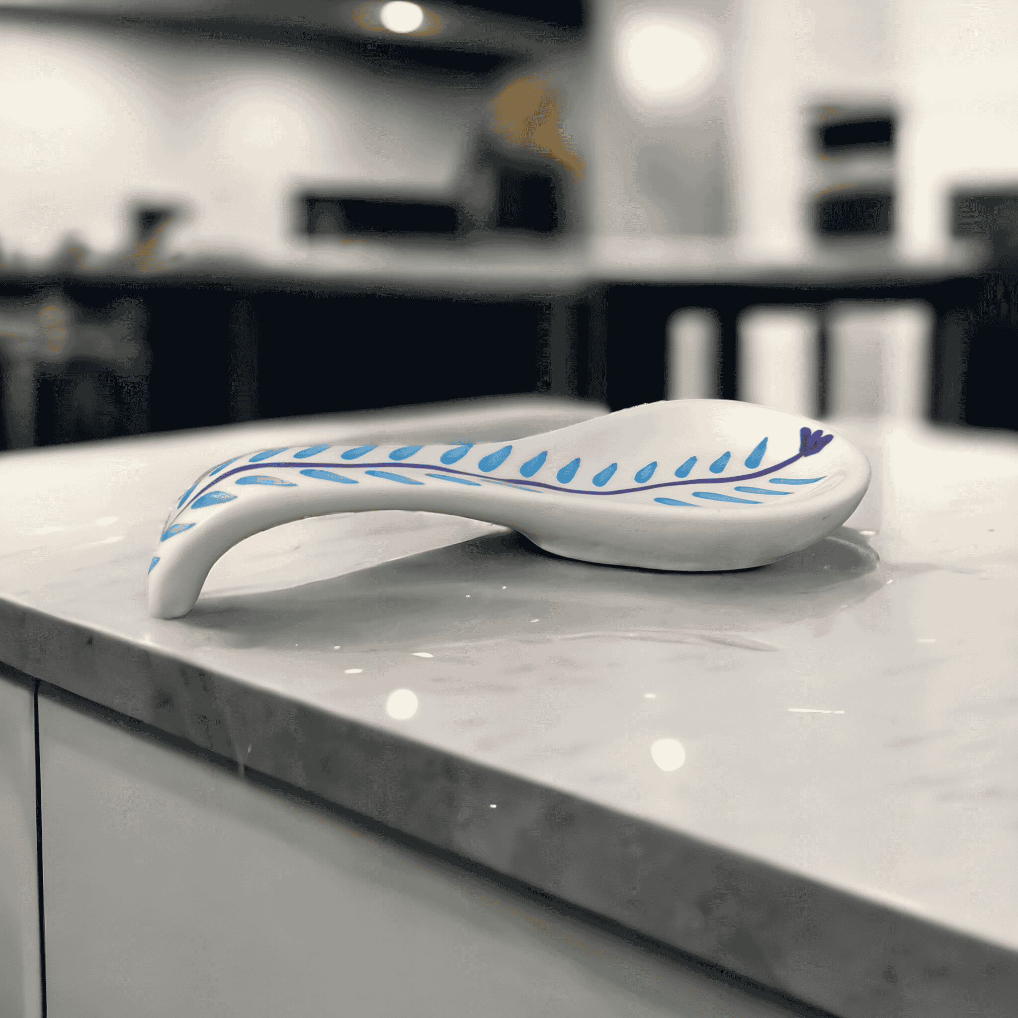     			RAFOLEEN Spoon Rest Ceramic Printed Cutlery Holder Navy Blue ( Pack of 1 )
