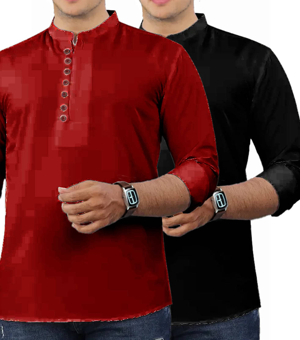     			RAREMARK Maroon Cotton Men's Shirt Style Kurta ( Pack of 2 )