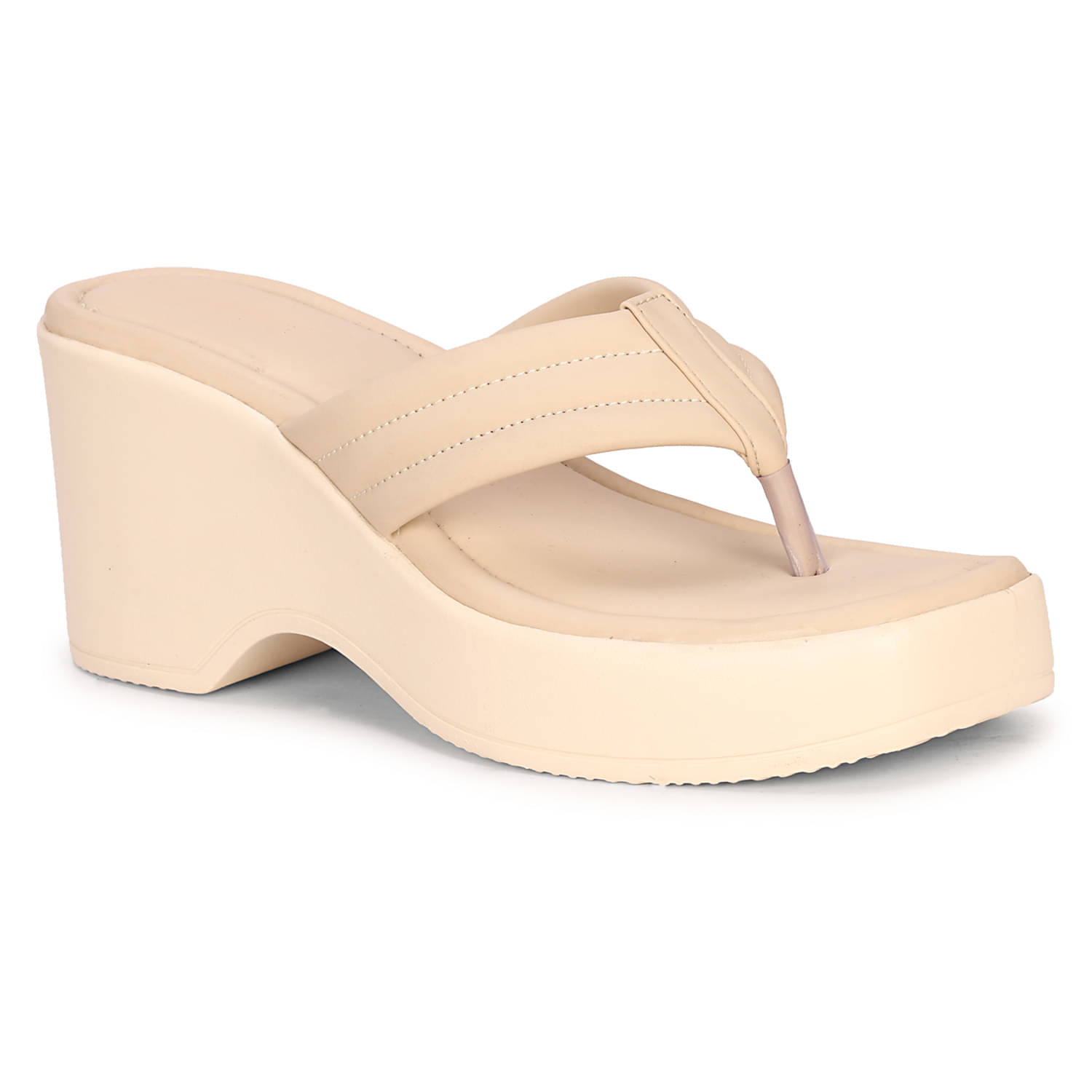     			Saheb Cream Women's Slip On Heels