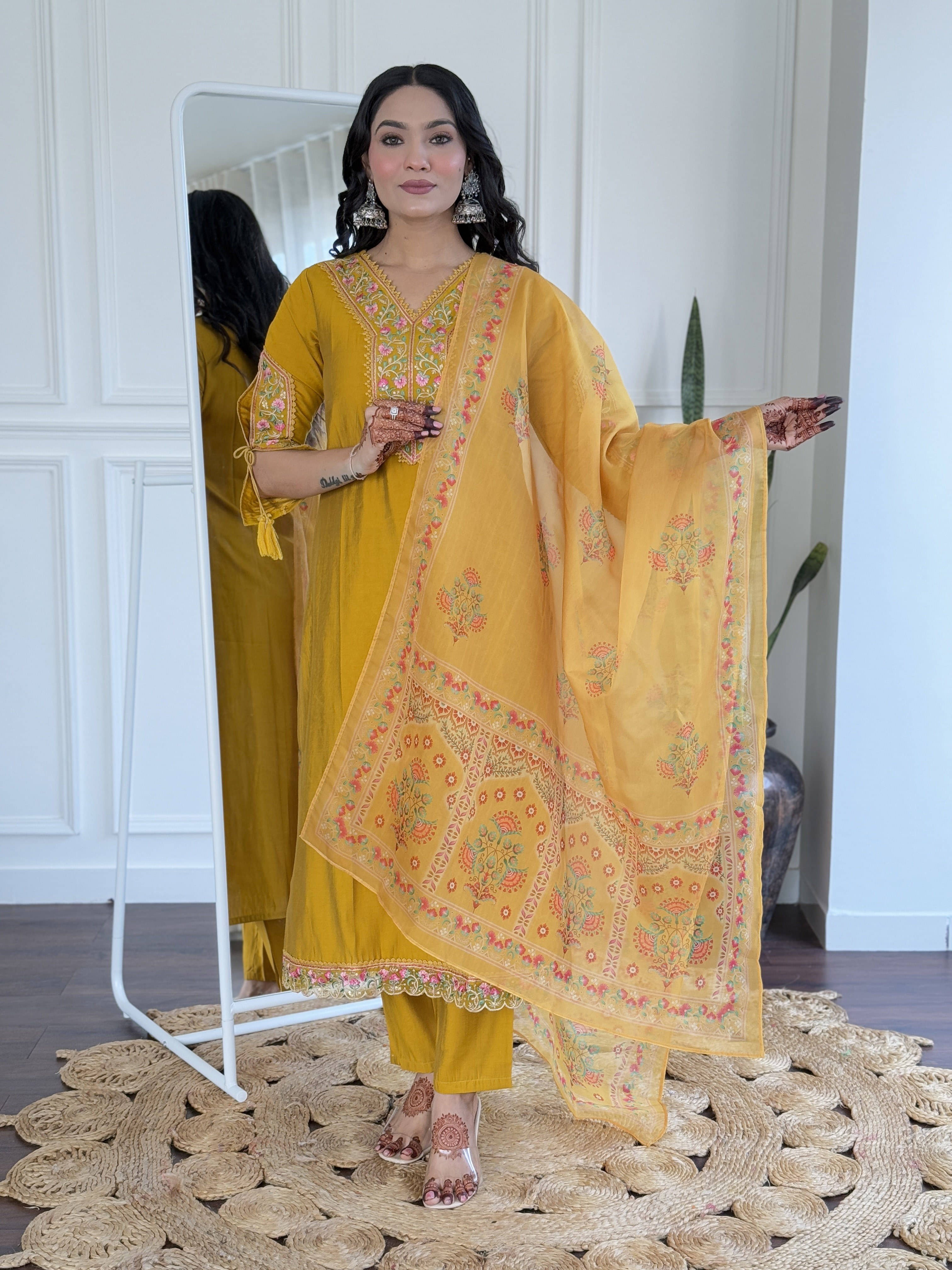 THE52 Women Viscose Embroidered Straight Kurti With Pants ( Mustard ) THE52 Women Viscose Embroidered Straight Kurti With Pants ( Mustard )