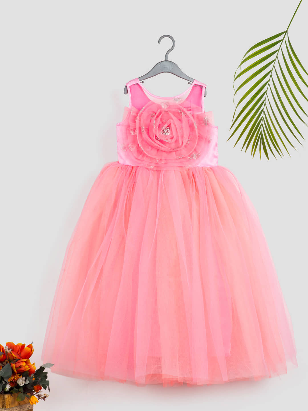 Toy Balloon Kids Net Gown For Girls ( Pack of 1 , Pink )