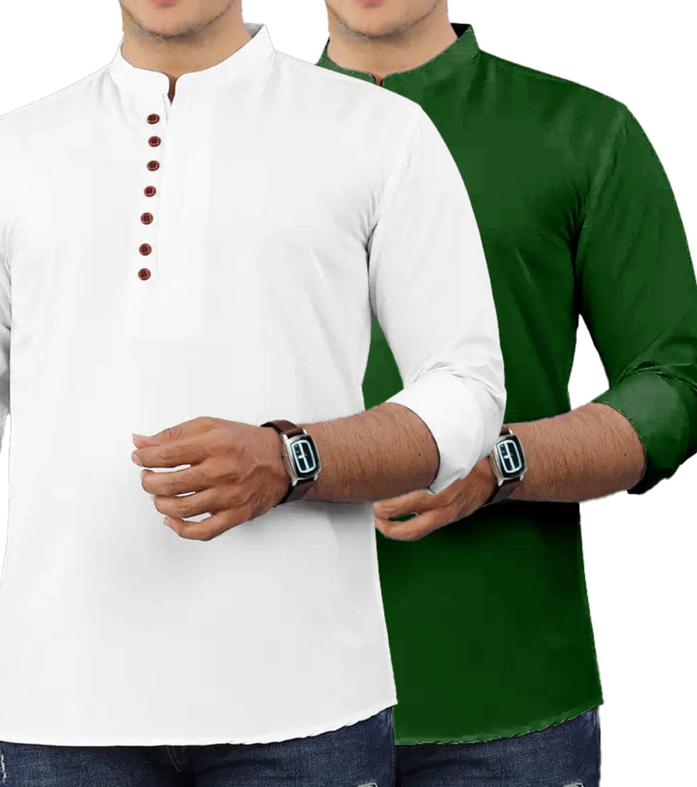     			VIMASUTI Green Cotton Men's Shirt Style Kurta ( Pack of 2 )