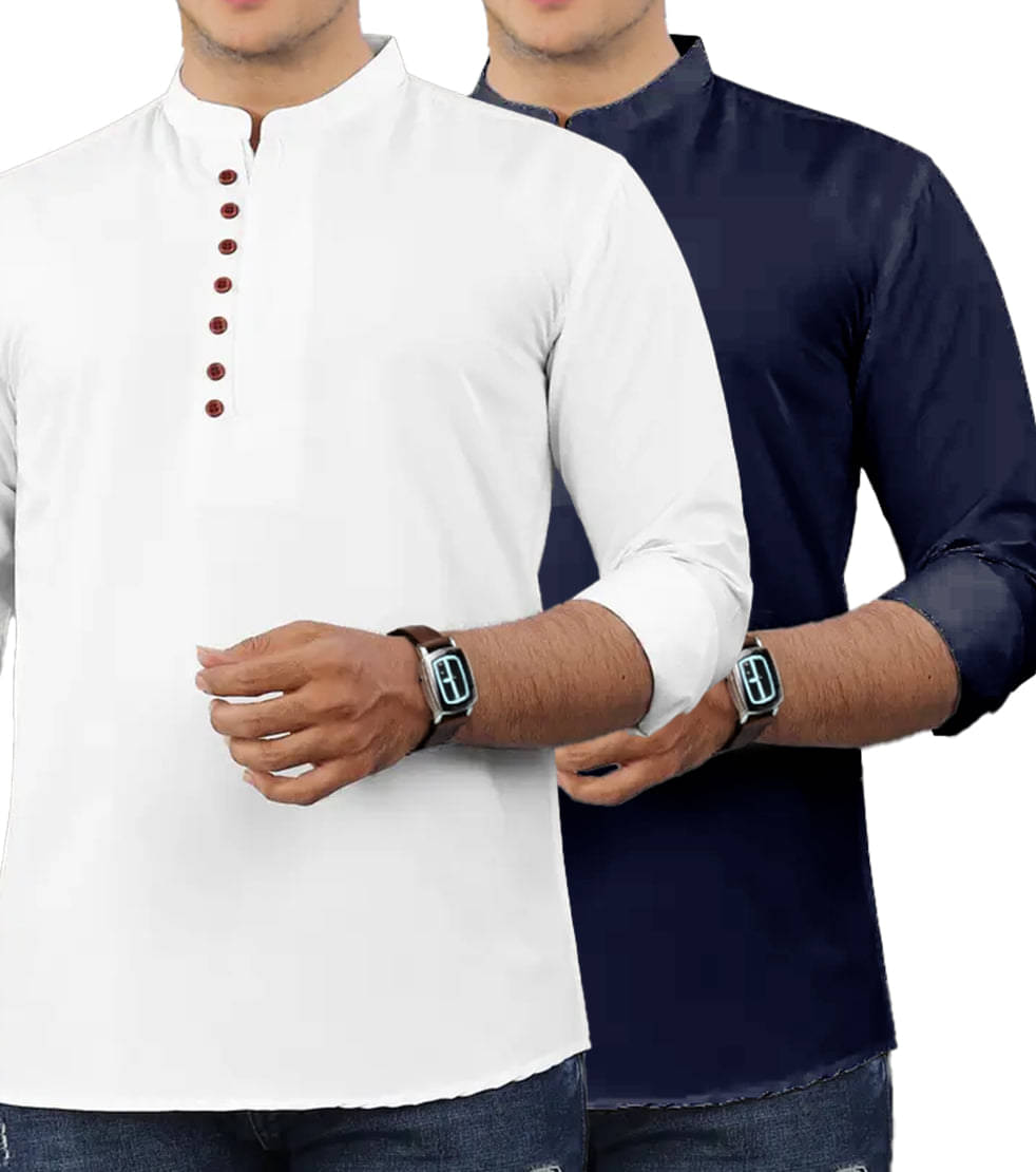 VIMASUTI Navy Blue Cotton Men's Shirt Style Kurta ( Pack of 2 ) VIMASUTI Navy Blue Cotton Men's Shirt Style Kurta ( Pack of 2 )