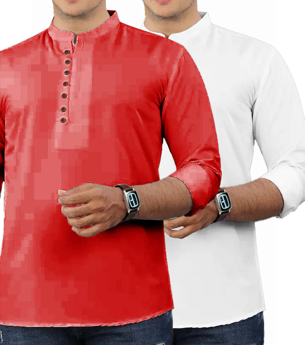VIMASUTI Red Cotton Men's Shirt Style Kurta ( Pack of 2 ) VIMASUTI Red Cotton Men's Shirt Style Kurta ( Pack of 2 )