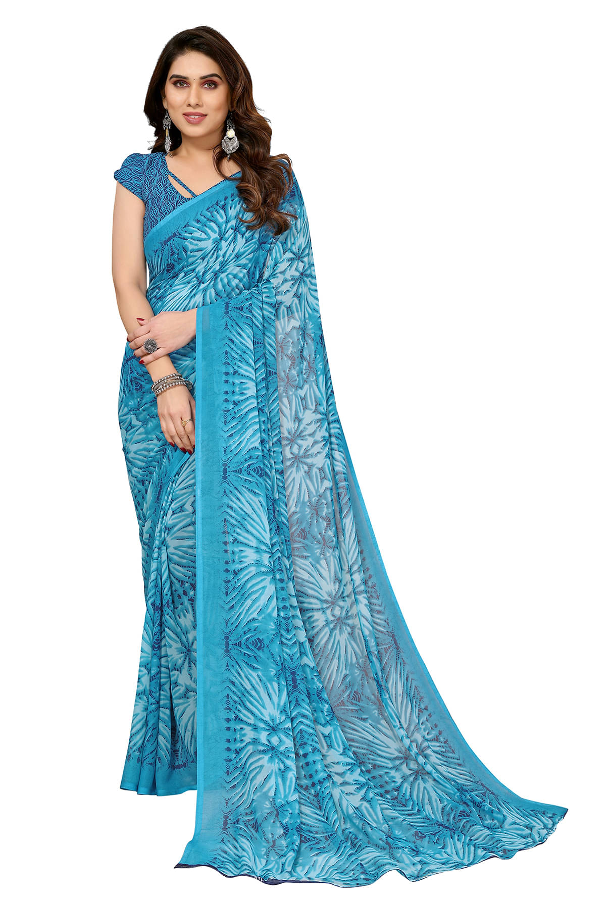 ANAND SAREES Georgette Printed Ilkal Saree With Unstitched Blouse Piece ( Blue ) ANAND SAREES Georgette Printed Ilkal Saree With Unstitched Blouse Piece ( Blue )
