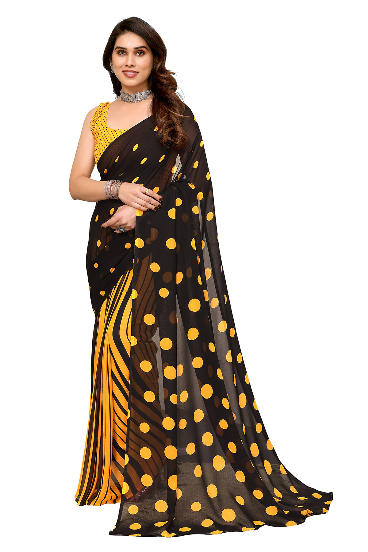 ANAND SAREES Georgette Printed Ilkal Saree With Unstitched Blouse Piece ( Yellow ) ANAND SAREES Georgette Printed Ilkal Saree With Unstitched Blouse Piece ( Yellow )