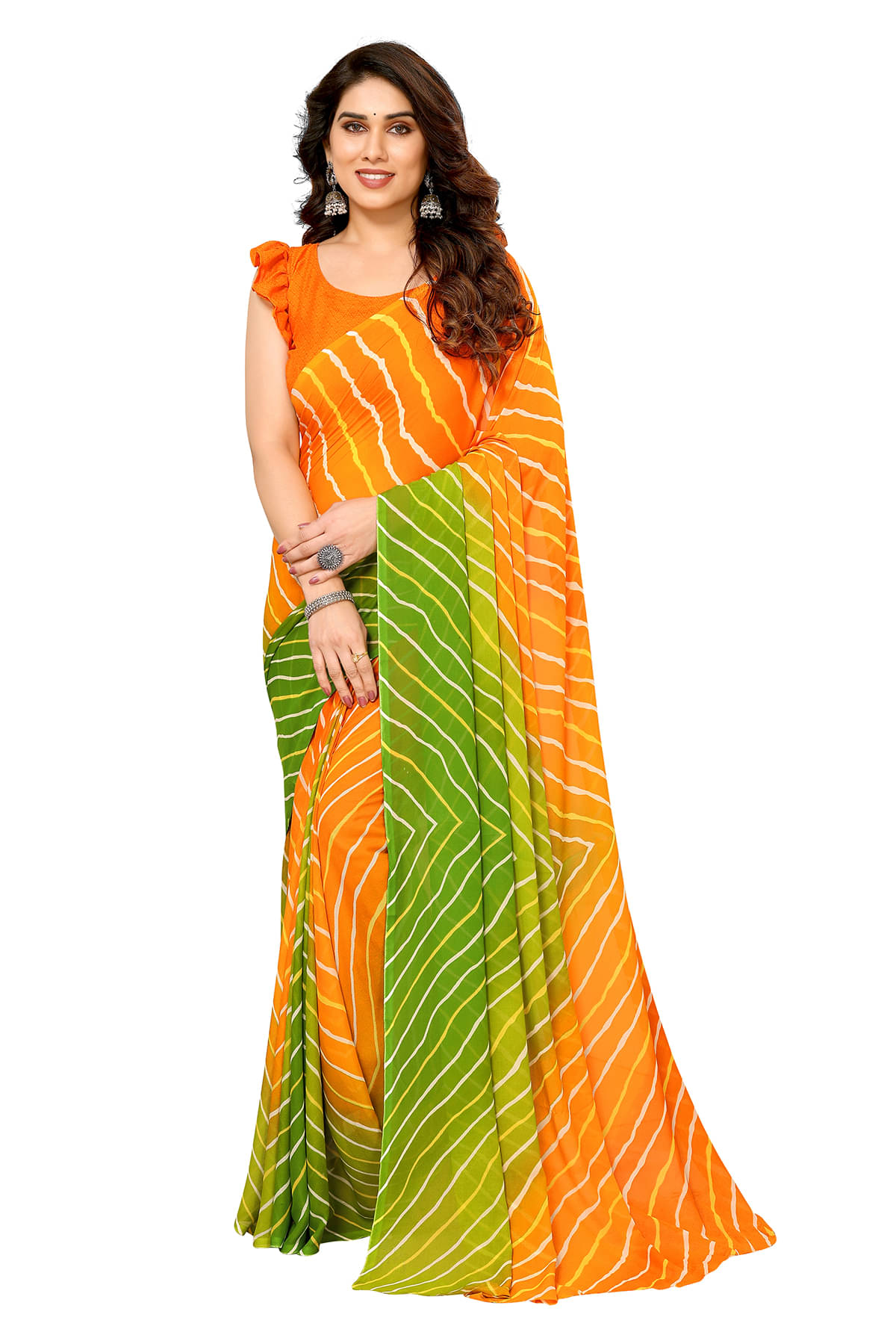 ANAND SAREES Georgette Printed Ilkal Saree With Unstitched Blouse Piece ( Orange ) ANAND SAREES Georgette Printed Ilkal Saree With Unstitched Blouse Piece ( Orange )