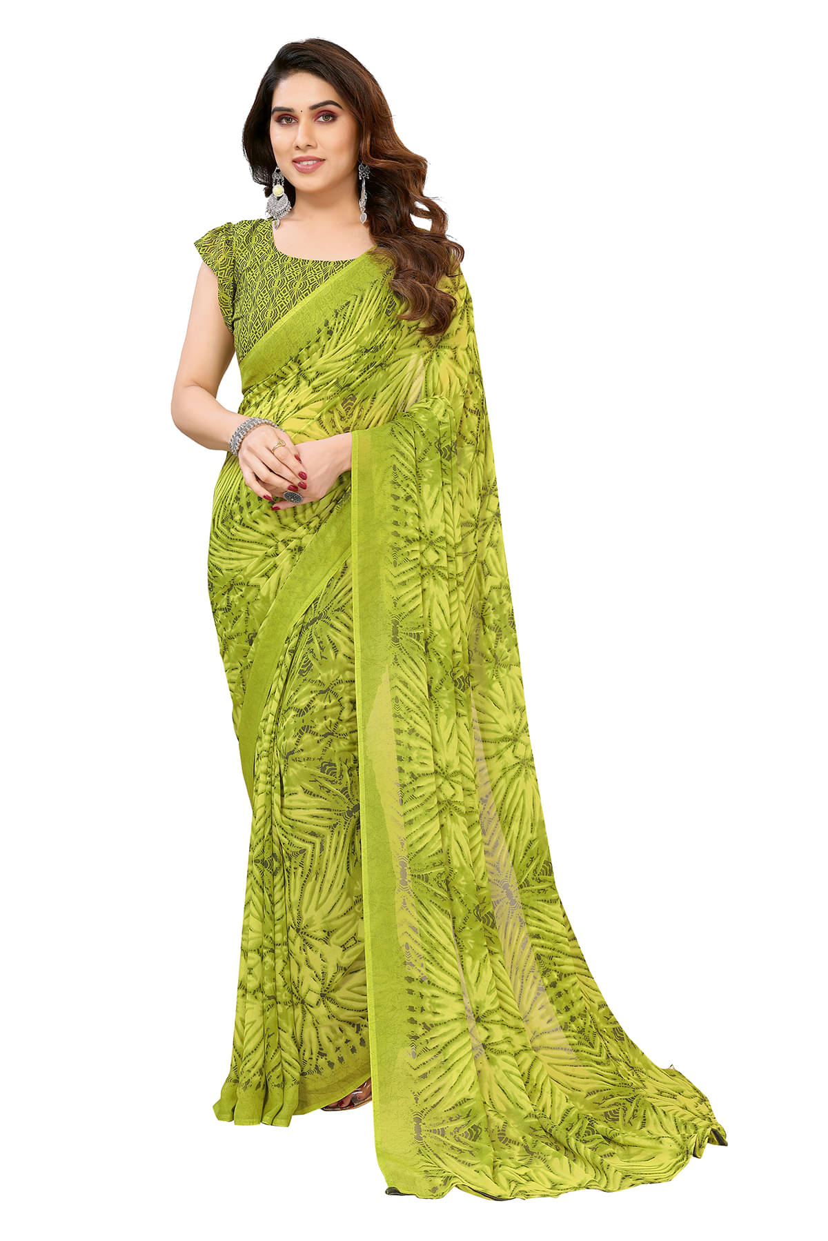     			ANAND SAREES Georgette Printed Ilkal Saree With Unstitched Blouse Piece ( Green )