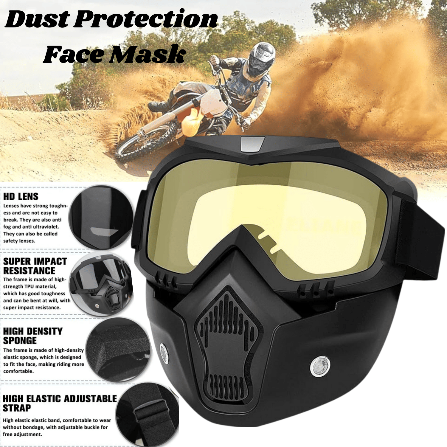 Aksmit Pack Of 1 Goggle Mask Anti Scratch UV Protective Face & Eyewear Windproof Dirt Shield with Soft Foam Padded Detachable Mouth Filter for Cycling Bike Off Road Racing Ride Unisex (Yellow Visor) Aksmit Pack Of 1 Goggle Mask Anti Scratch UV Protective Face & Eyewear Windproof Dirt Shield with Soft Foam Padded Detachable Mouth Filter for Cycling Bike Off Road Racing Ride Unisex (Yellow Visor)