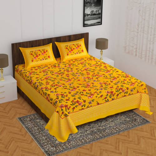     			CottonVeda Cotton 1 Double Bedsheet with 2 Pillow Covers ( Yellow )