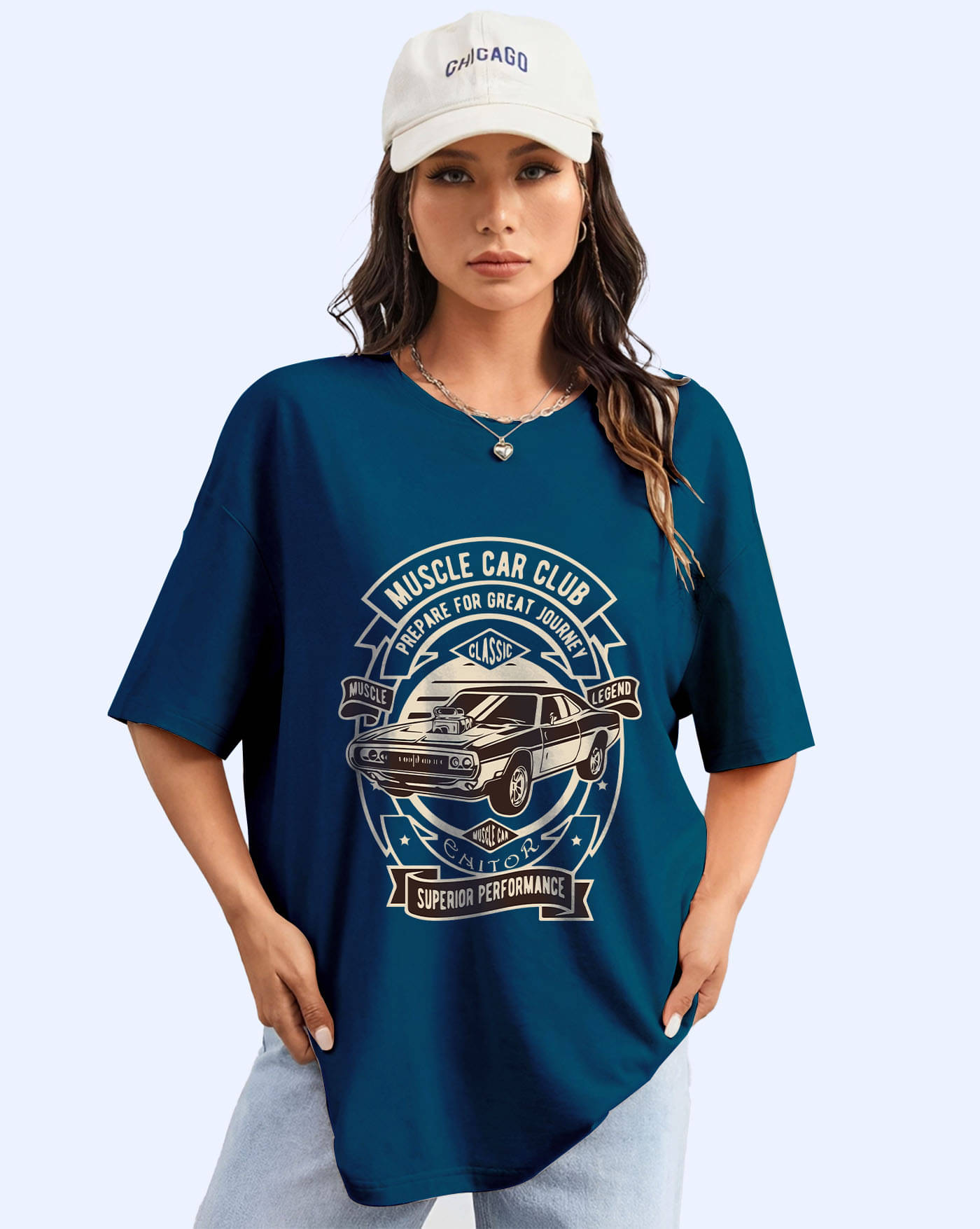 ENITOR Women Cotton Blend Printed Oversized Fit Round Neck T-Shirt ( Teal )     			ENITOR Women Cotton Blend Printed Oversized Fit Round Neck T-Shirt ( Teal )