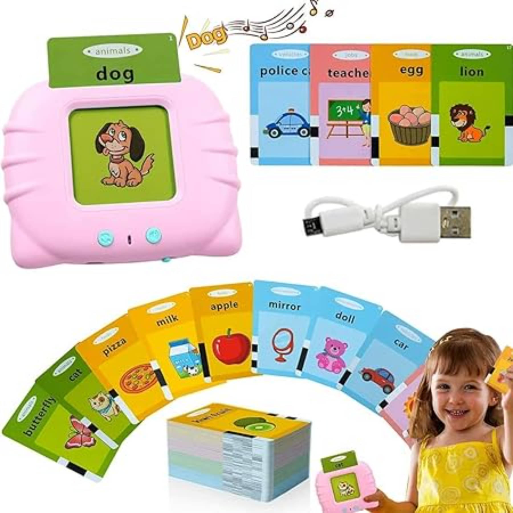 Esnapy Talking Flash Card Learning Device Toy for Early Learning 224 Words Sounds Music Playing Game - USB Rechargeable for Kids (1-6 Years) Toddlers Pre-School Education Esnapy Talking Flash Card Learning Device Toy for Early Learning 224 Words Sounds Music Playing Game - USB Rechargeable for Kids (1-6 Years) Toddlers Pre-School Education
