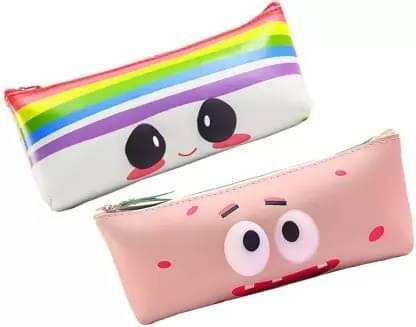     			Freedy 2 Pcs Random collection Stationery Eye Pencil Pouch with Zipper Closer For Kids Eye Pouch Art Artificial Leather Pencil Box  (Set of 1, Multicolor)