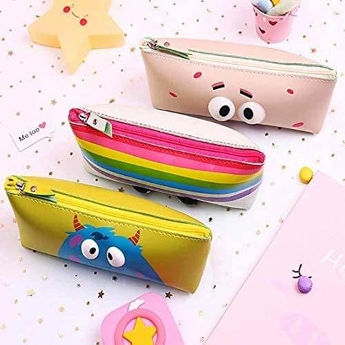     			Freedy 6_Pcs Random collection Stationery Eye Pencil Pouch with Zipper Closer For Kids Eye Pouch Art Artificial Leather Pencil Box  (Set of 1, Multicolor)
