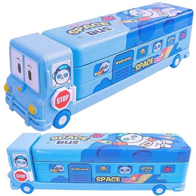 Freedy School Bus Shaped Pencil Box for Kids with Wheels and Sharpener Art Metal Pencil Box (Set of 1, Blue) Freedy School Bus Shaped Pencil Box for Kids with Wheels and Sharpener Art Metal Pencil Box (Set of 1, Blue)