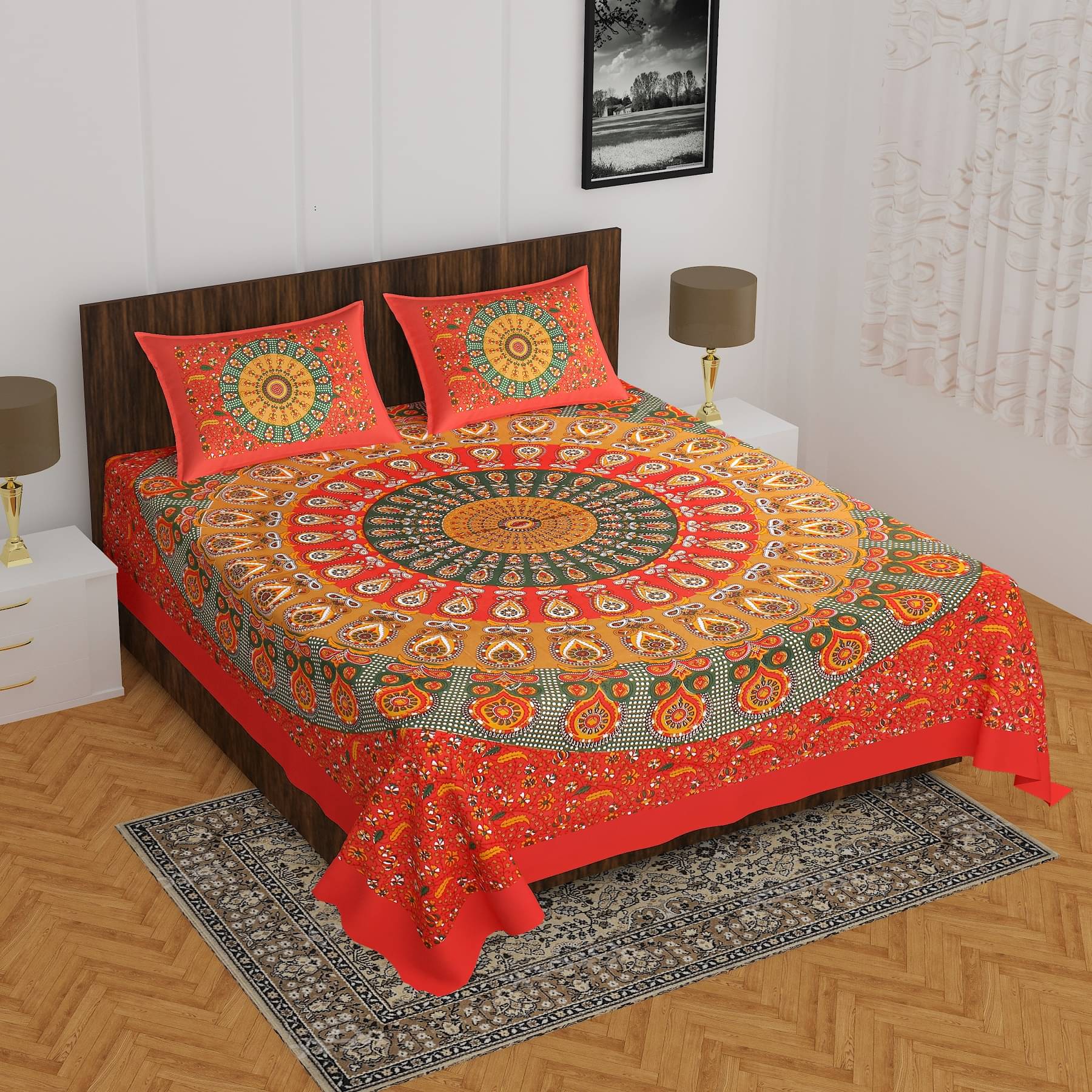 K.D.PRINTS Cotton 1 Double Bedsheet with 2 Pillow Covers ( Multicolor ) K.D.PRINTS Cotton 1 Double Bedsheet with 2 Pillow Covers ( Multicolor )