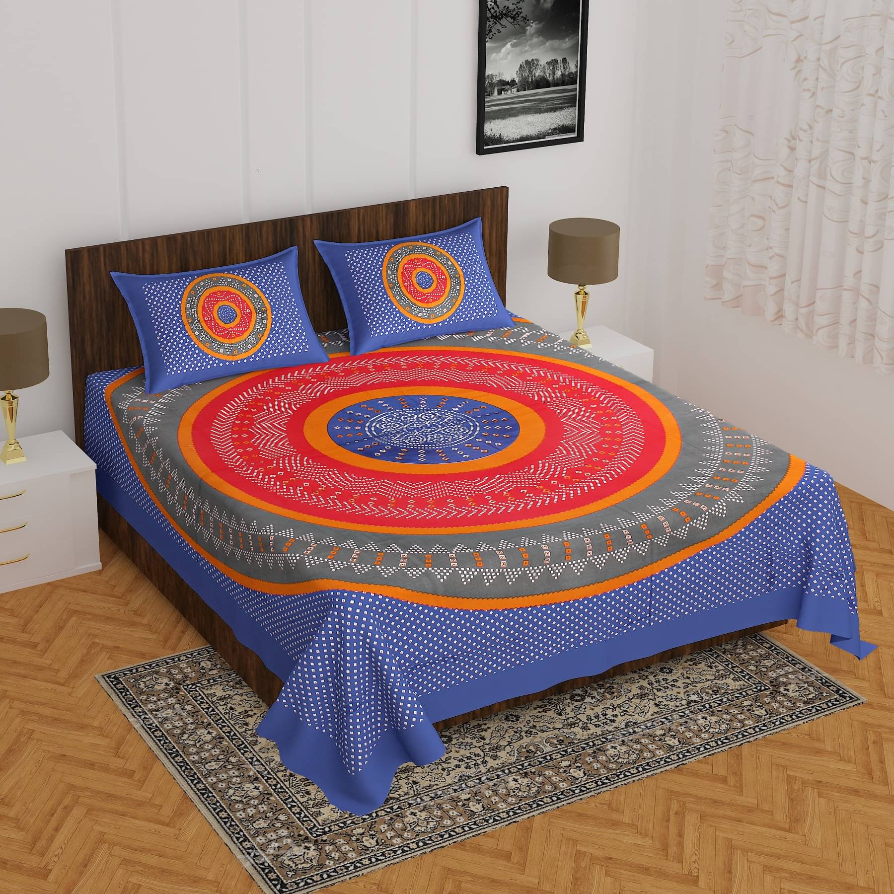 K.D.PRINTS Cotton 1 Double Bedsheet with 2 Pillow Covers ( Multicolor ) K.D.PRINTS Cotton 1 Double Bedsheet with 2 Pillow Covers ( Multicolor )