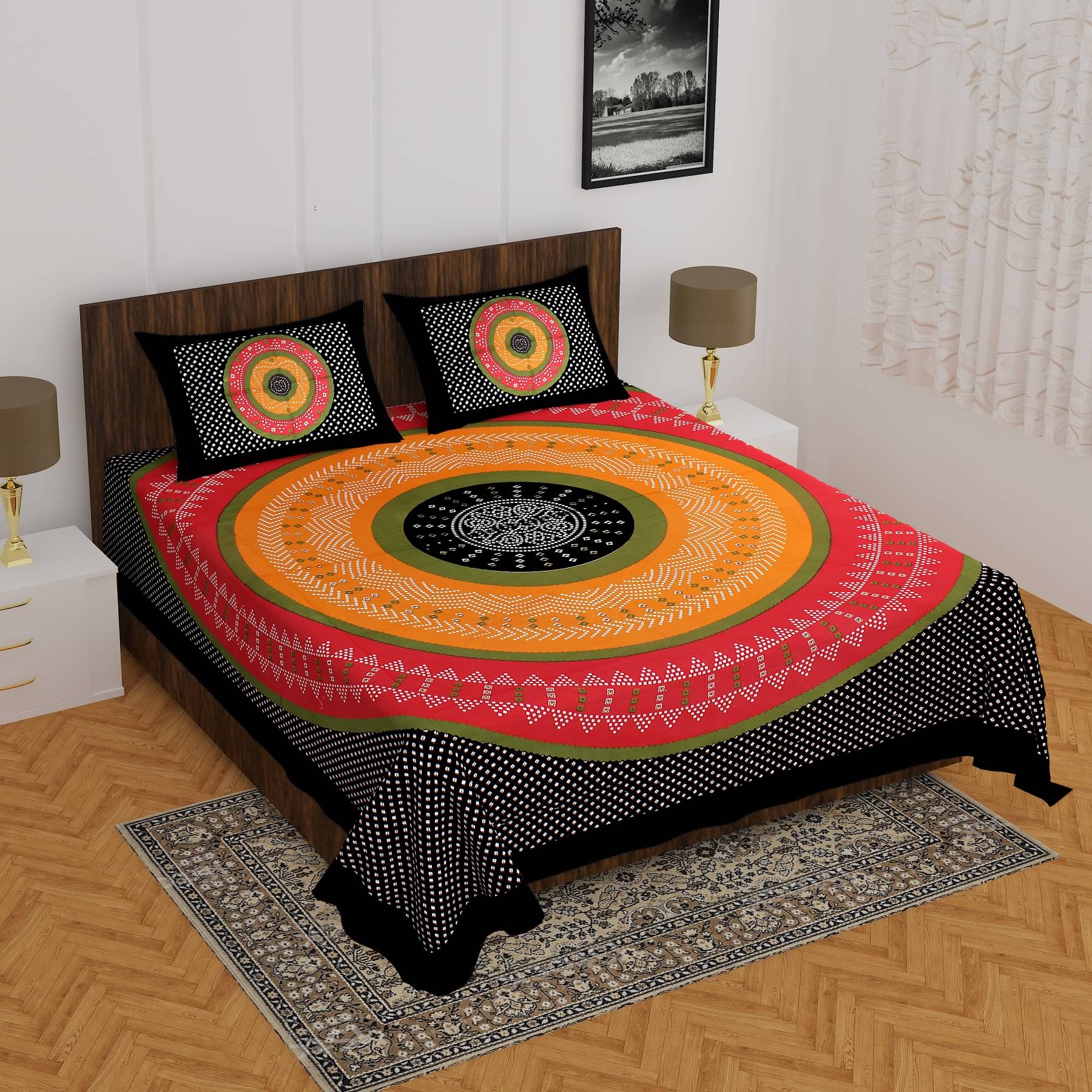K.D.PRINTS Cotton 1 Double Bedsheet with 2 Pillow Covers ( Multicolor ) K.D.PRINTS Cotton 1 Double Bedsheet with 2 Pillow Covers ( Multicolor )