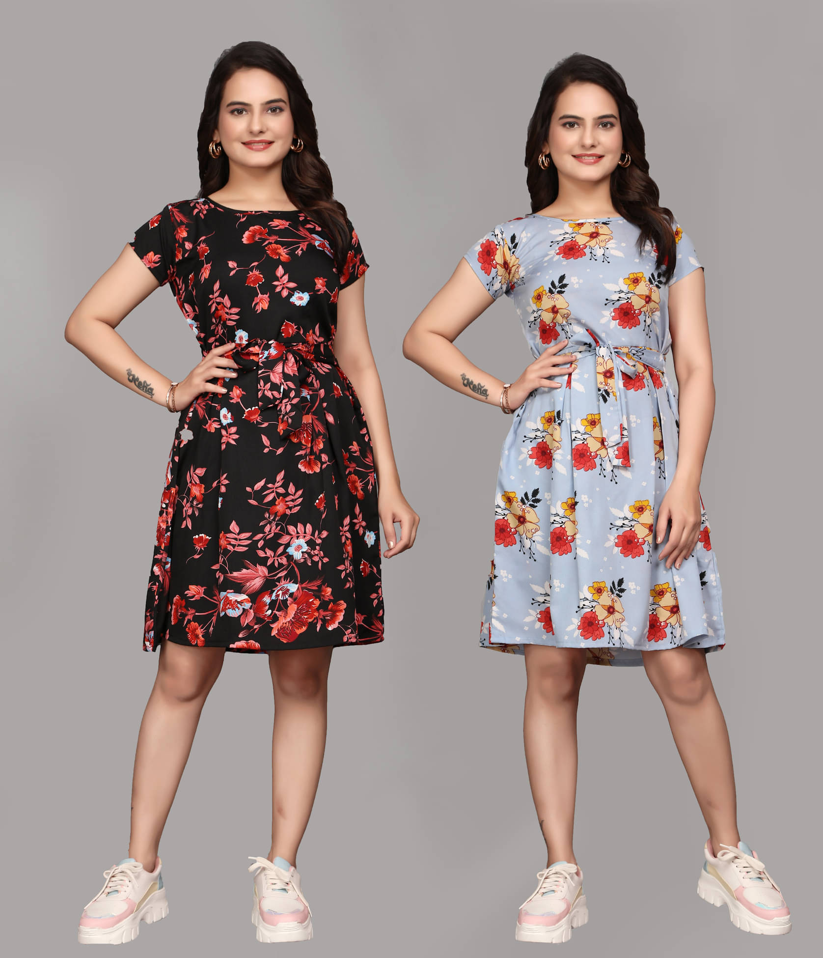     			KALAVRITTA Women Crepe Printed Fit & Flare Dress ( Multicolor 1 )