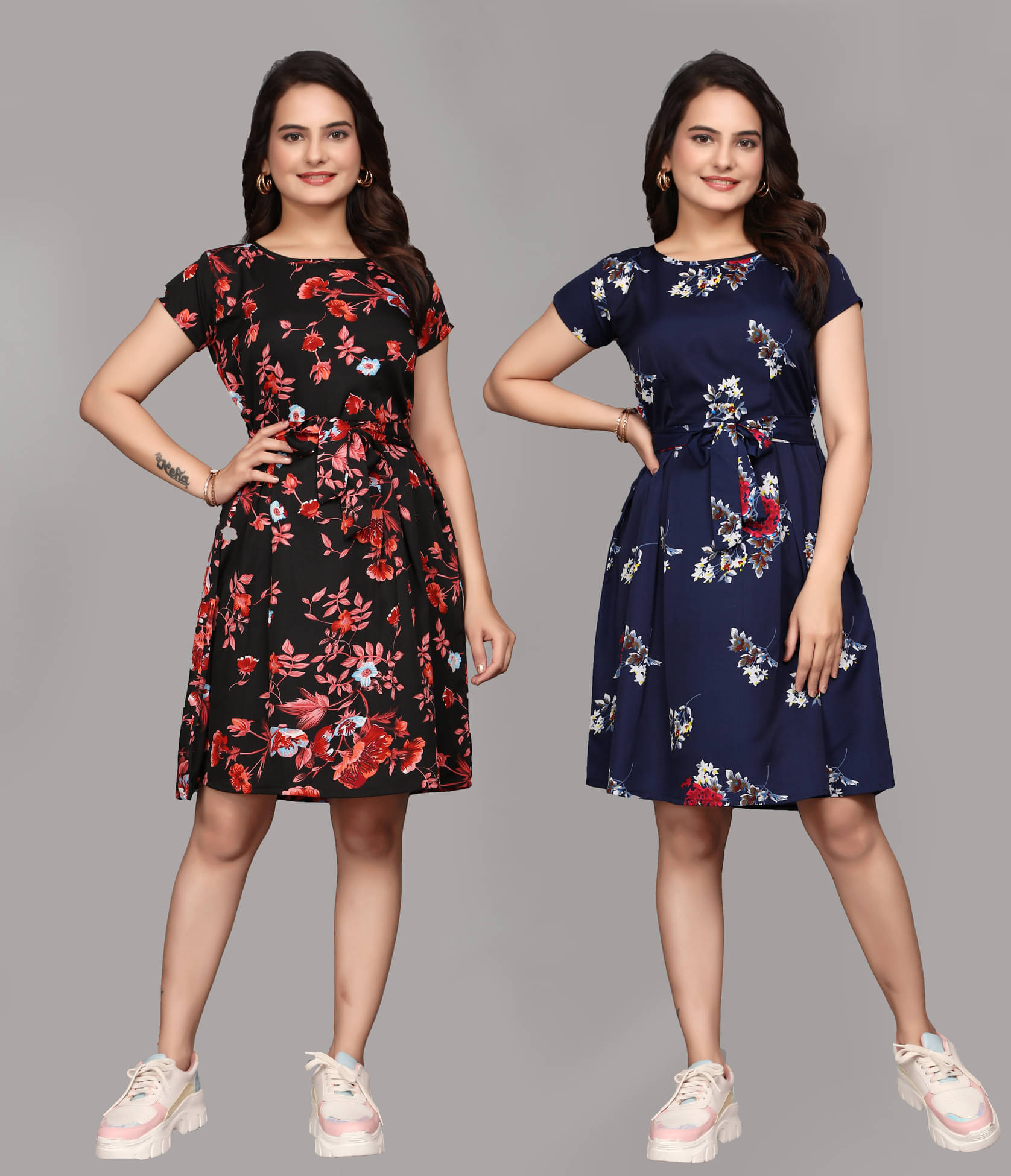     			KALAVRITTA Women Crepe Printed Fit & Flare Dress ( Multicolor 4 )