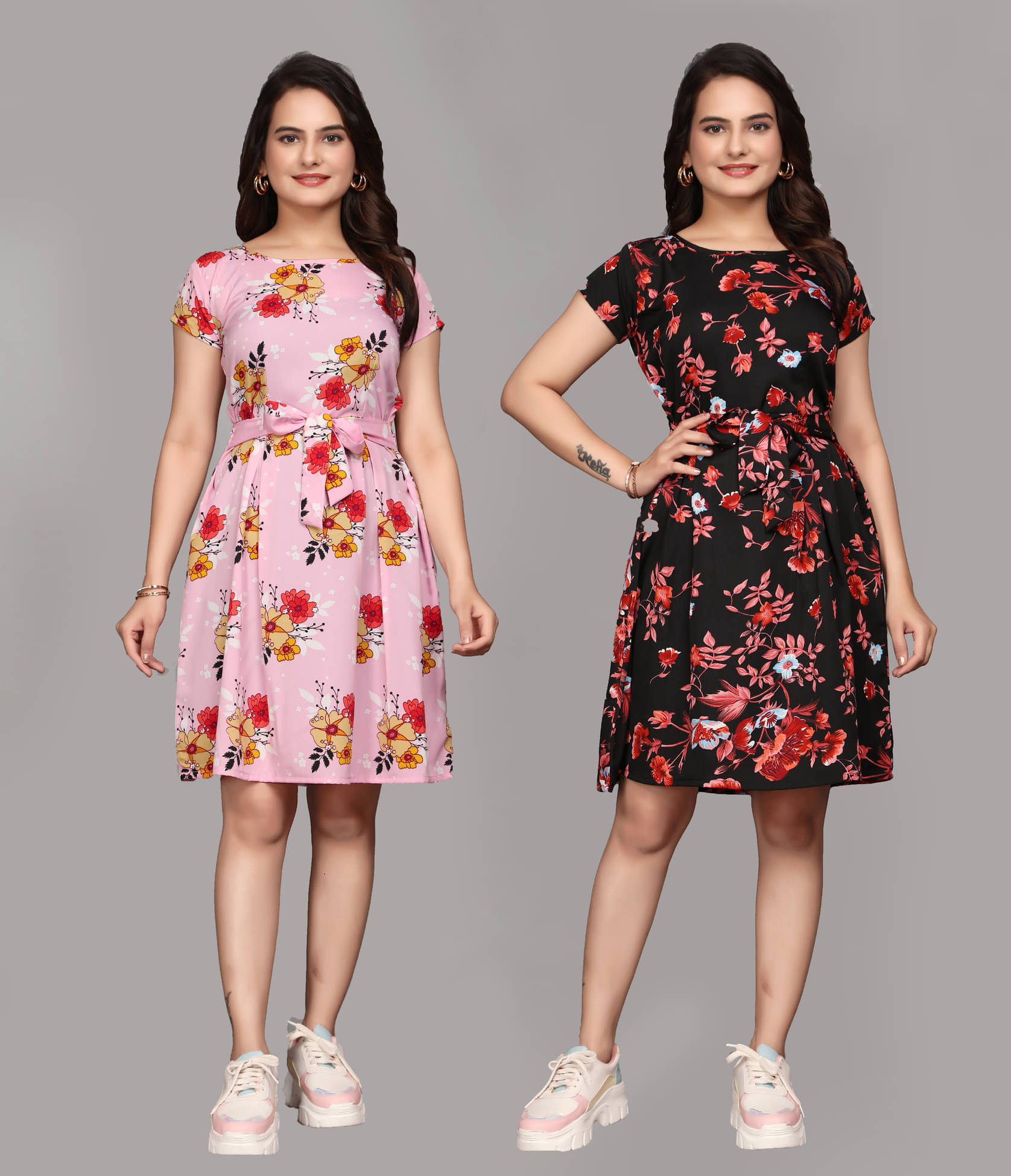     			KALAVRITTA Women Crepe Printed Fit & Flare Dress ( Multicolor 3 )