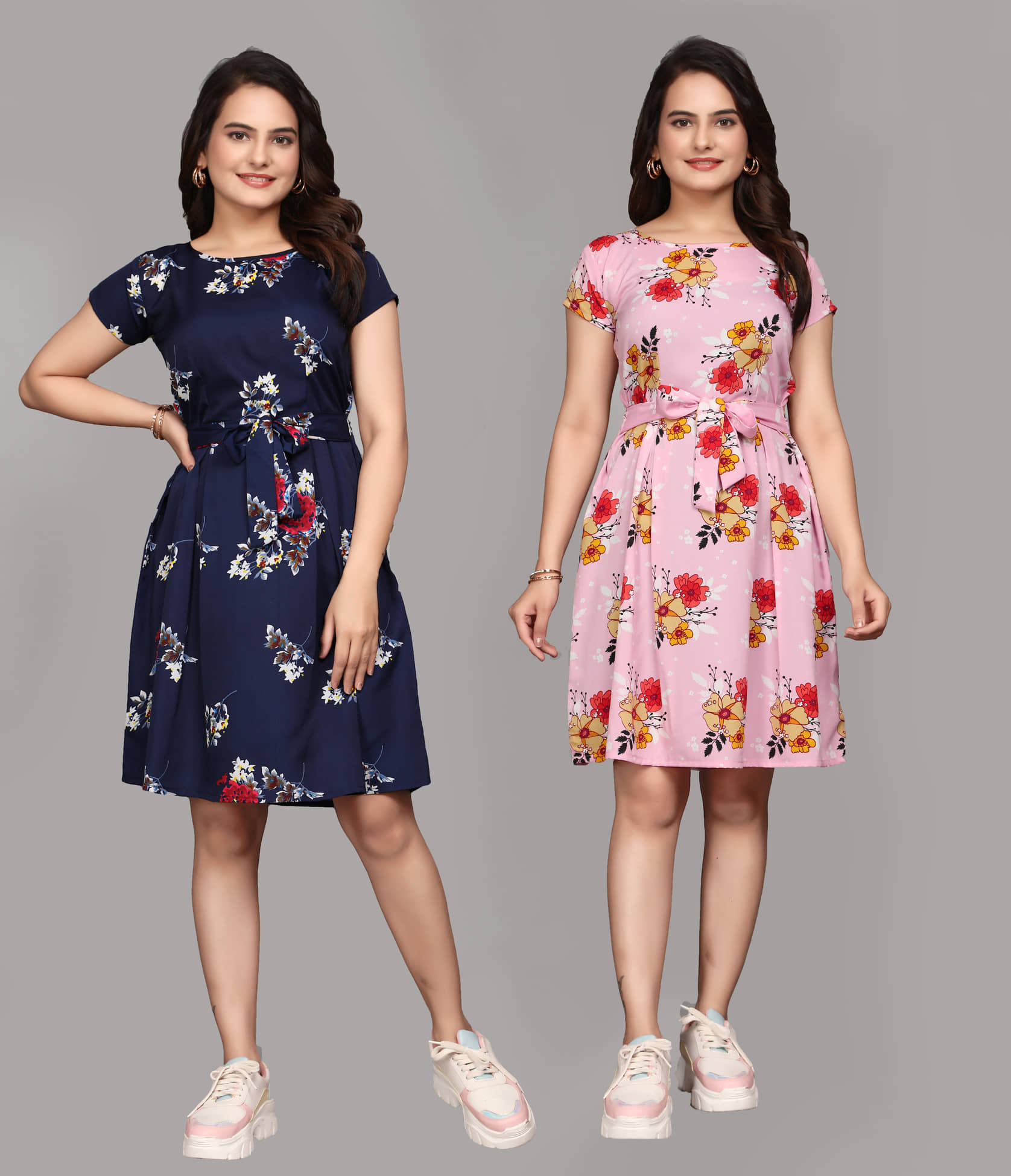 KALAVRITTA Women Crepe Printed Fit & Flare Dress ( Multicolor 2 )