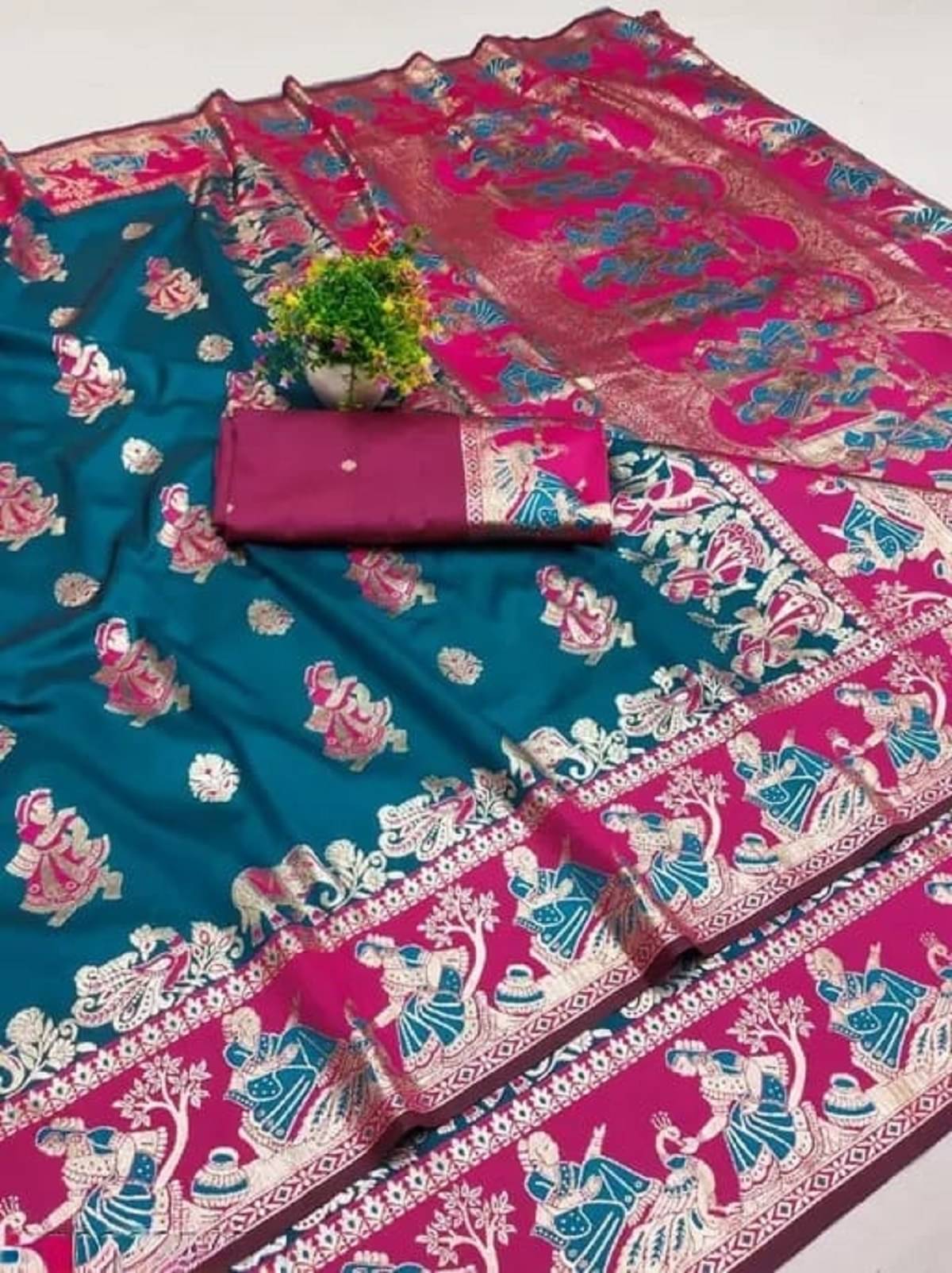 KALIPATRA Art Silk Solid Baluchari Saree With Unstitched Blouse Piece ( Rama )     			KALIPATRA Art Silk Solid Baluchari Saree With Unstitched Blouse Piece ( Rama )