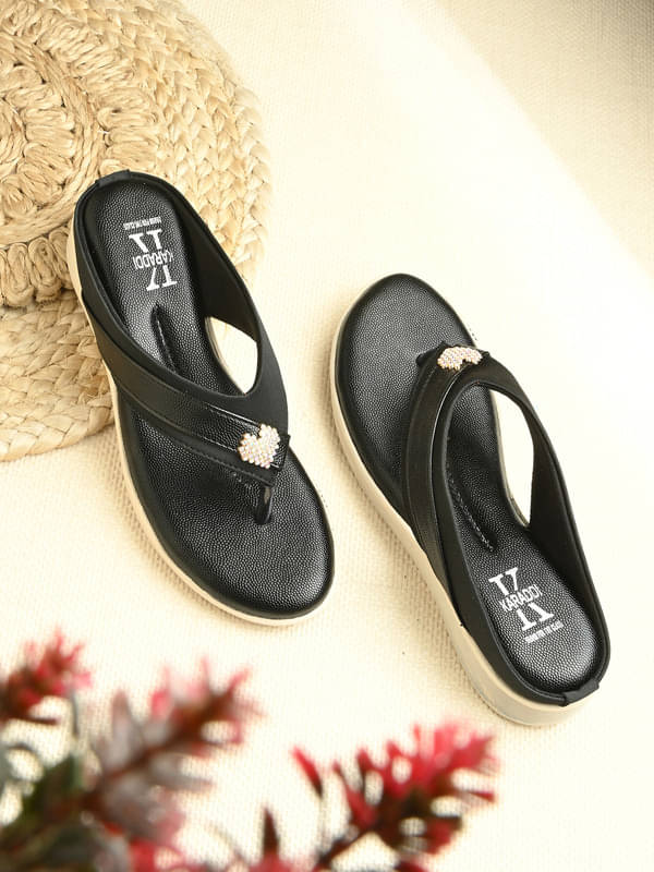 KARADDI Black Women's Slip On Heels KARADDI Black Women's Slip On Heels