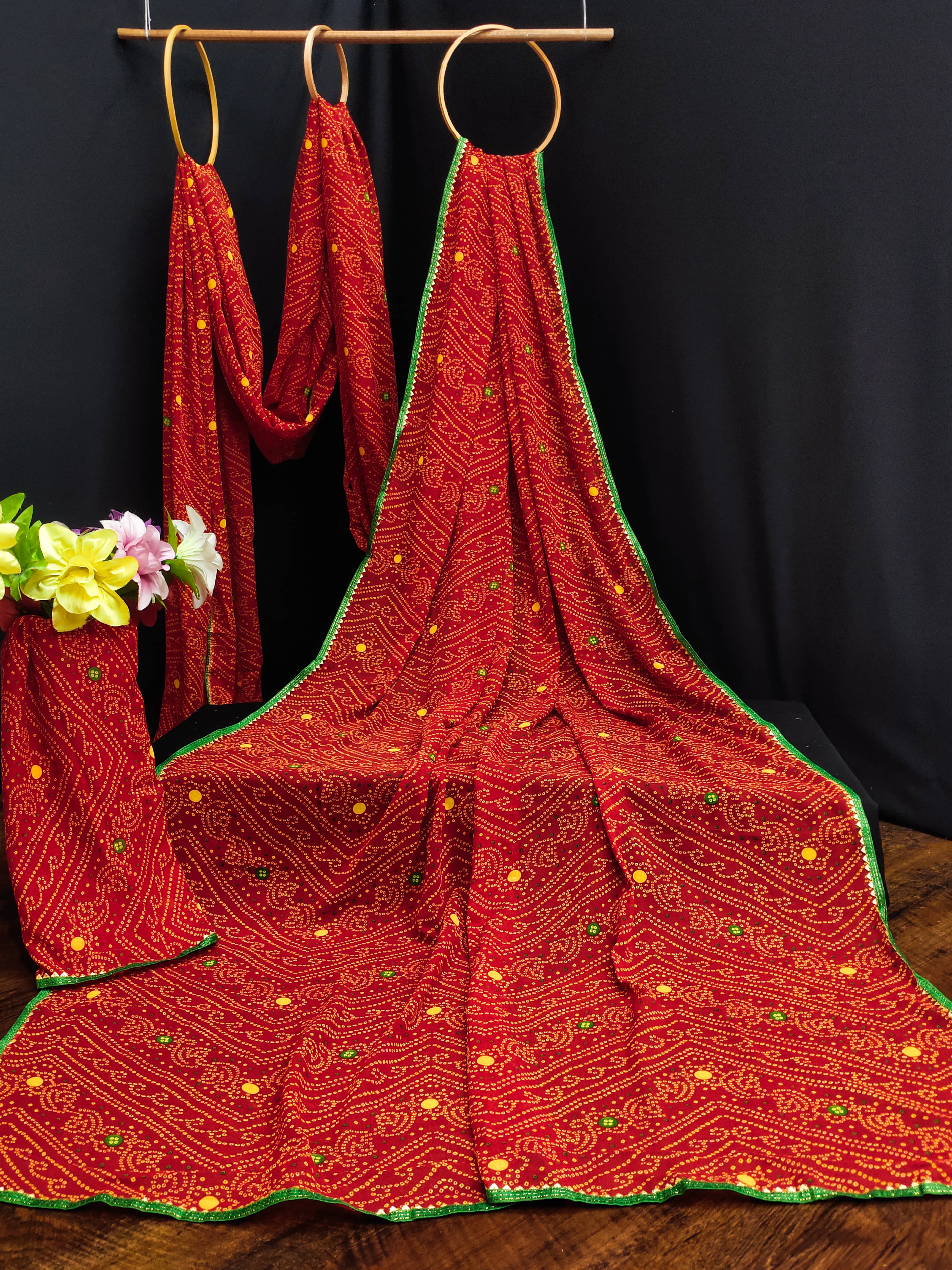     			Kanooda Prints Georgette Printed Bandhani Sarees With Unstitched Blouse Piece ( Multicolor 3 )