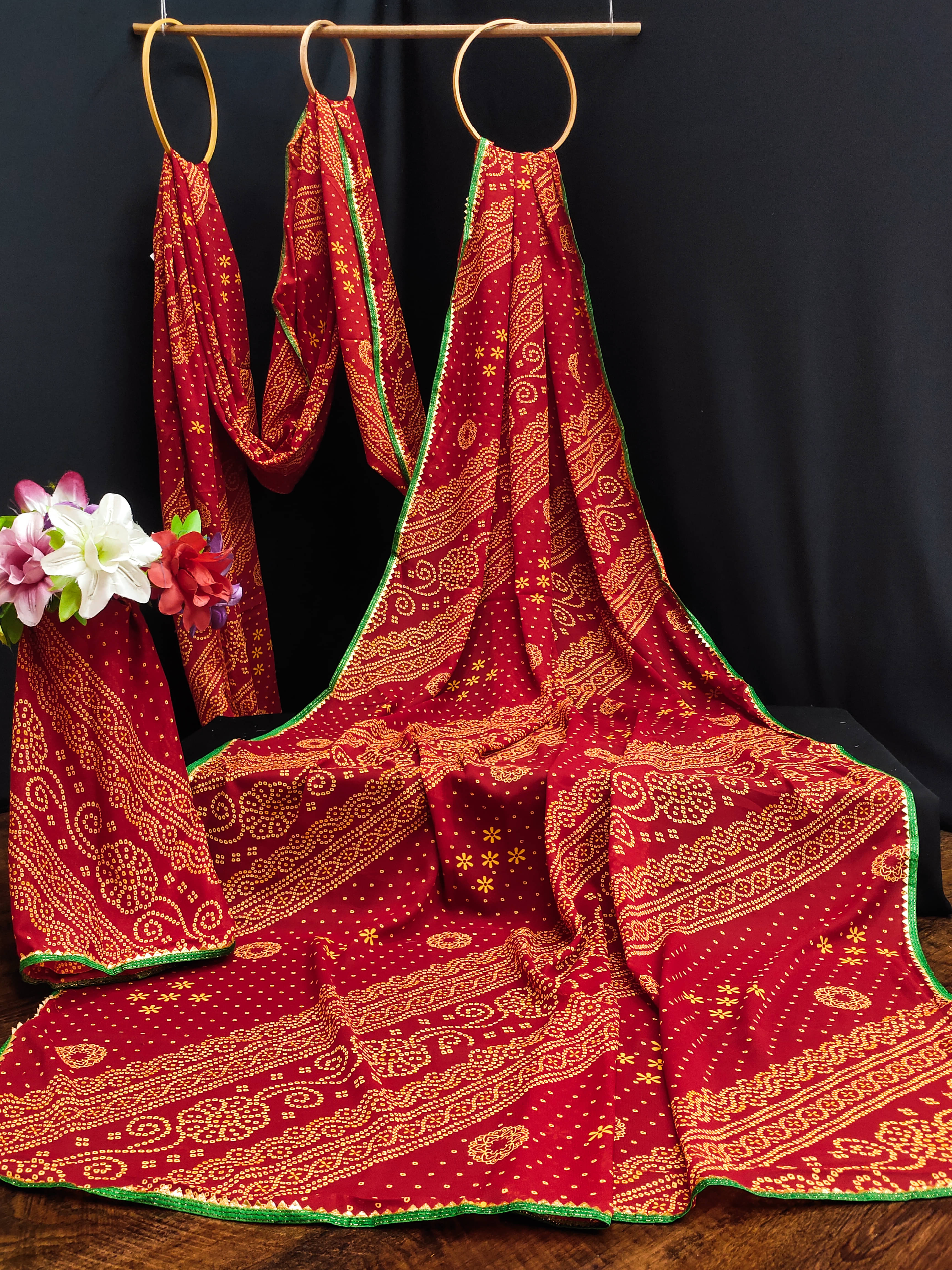     			Kanooda Prints Georgette Printed Bandhani Sarees With Unstitched Blouse Piece ( Multicolor 1 )