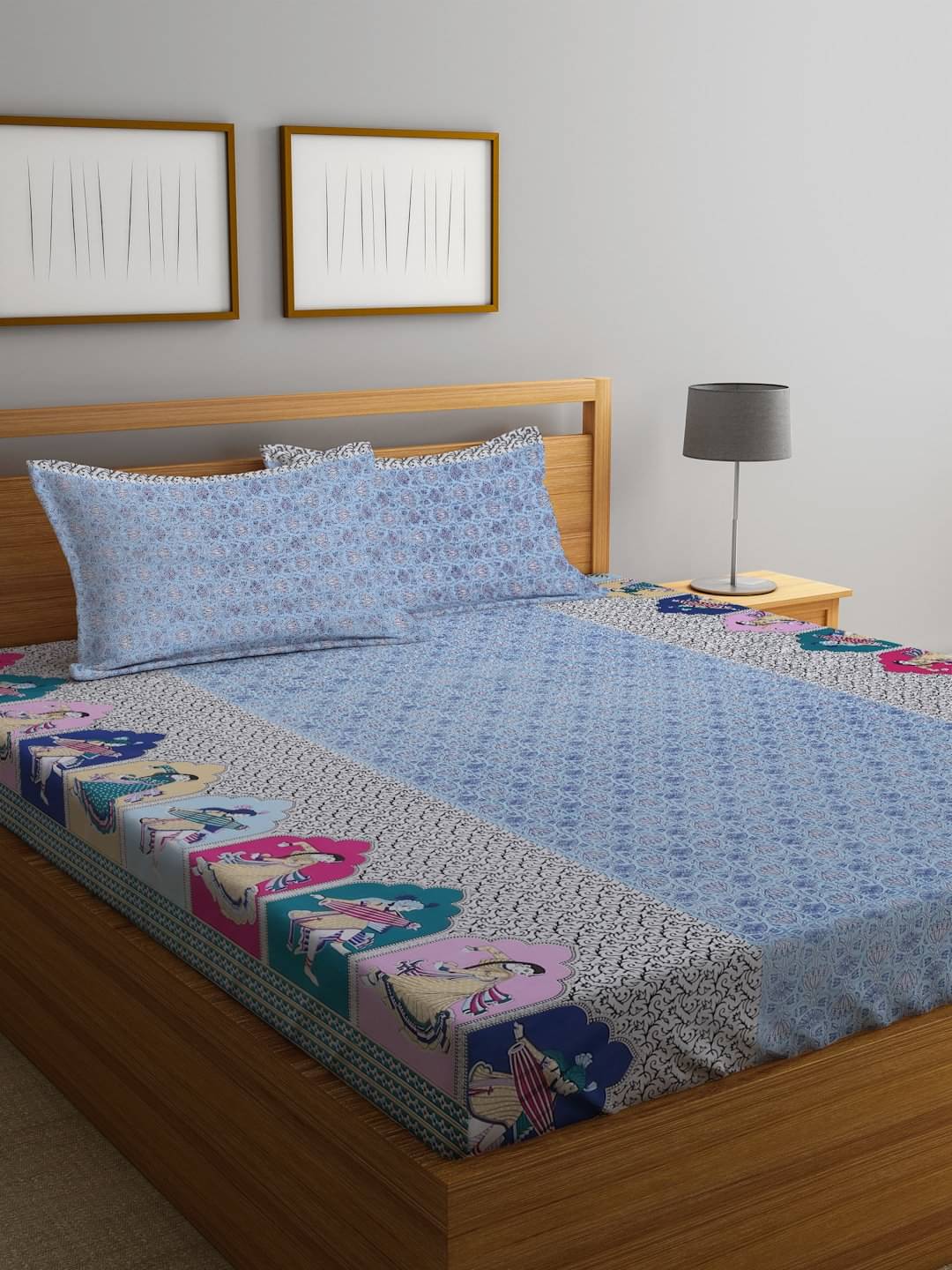     			Klotthe Cotton 1 Double King Bedsheet with 2 Pillow Covers ( Blue )